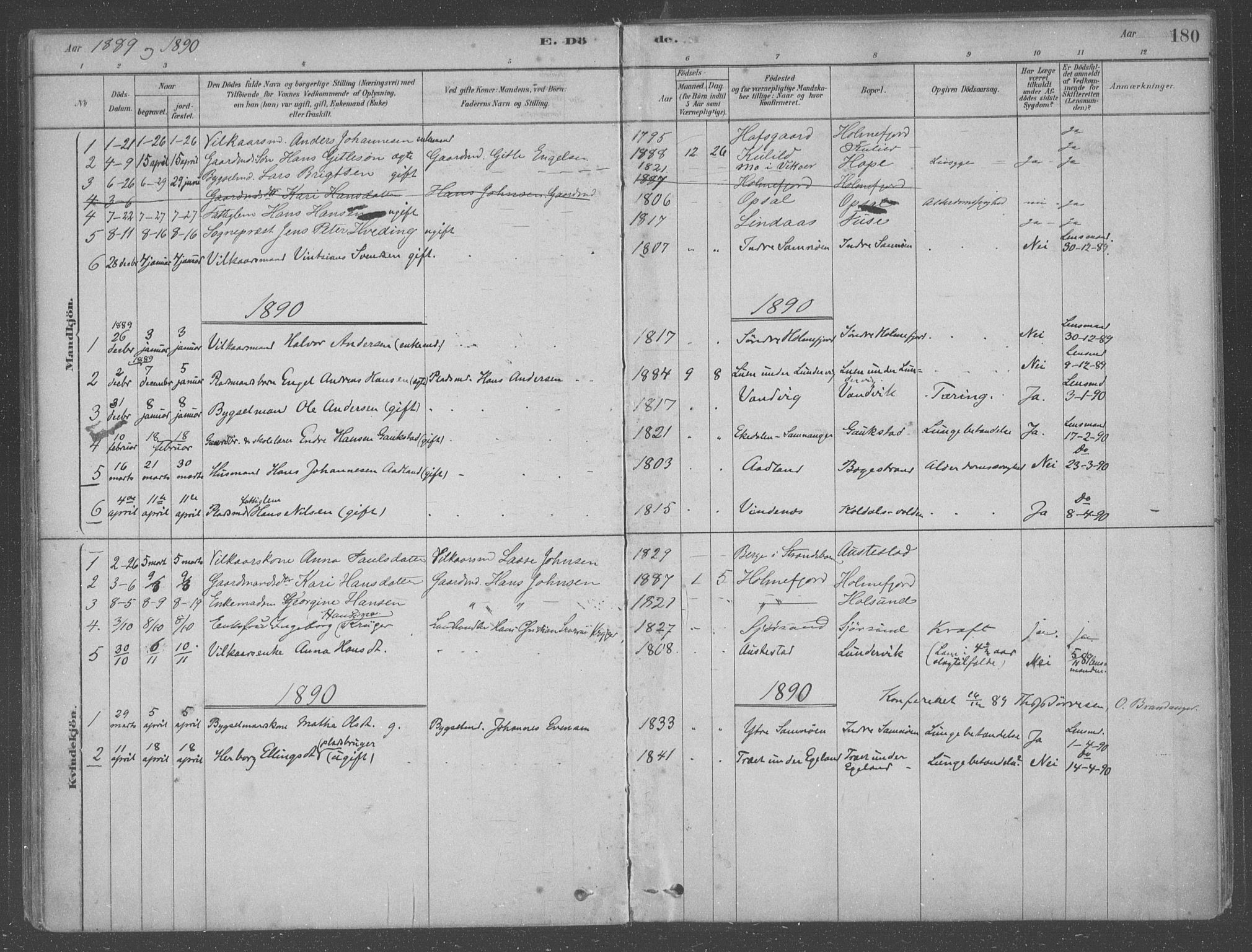 Fusa sokneprestembete, SAB/A-75401/H/Haa: Parish register (official) no. B 1, 1880-1938, p. 180