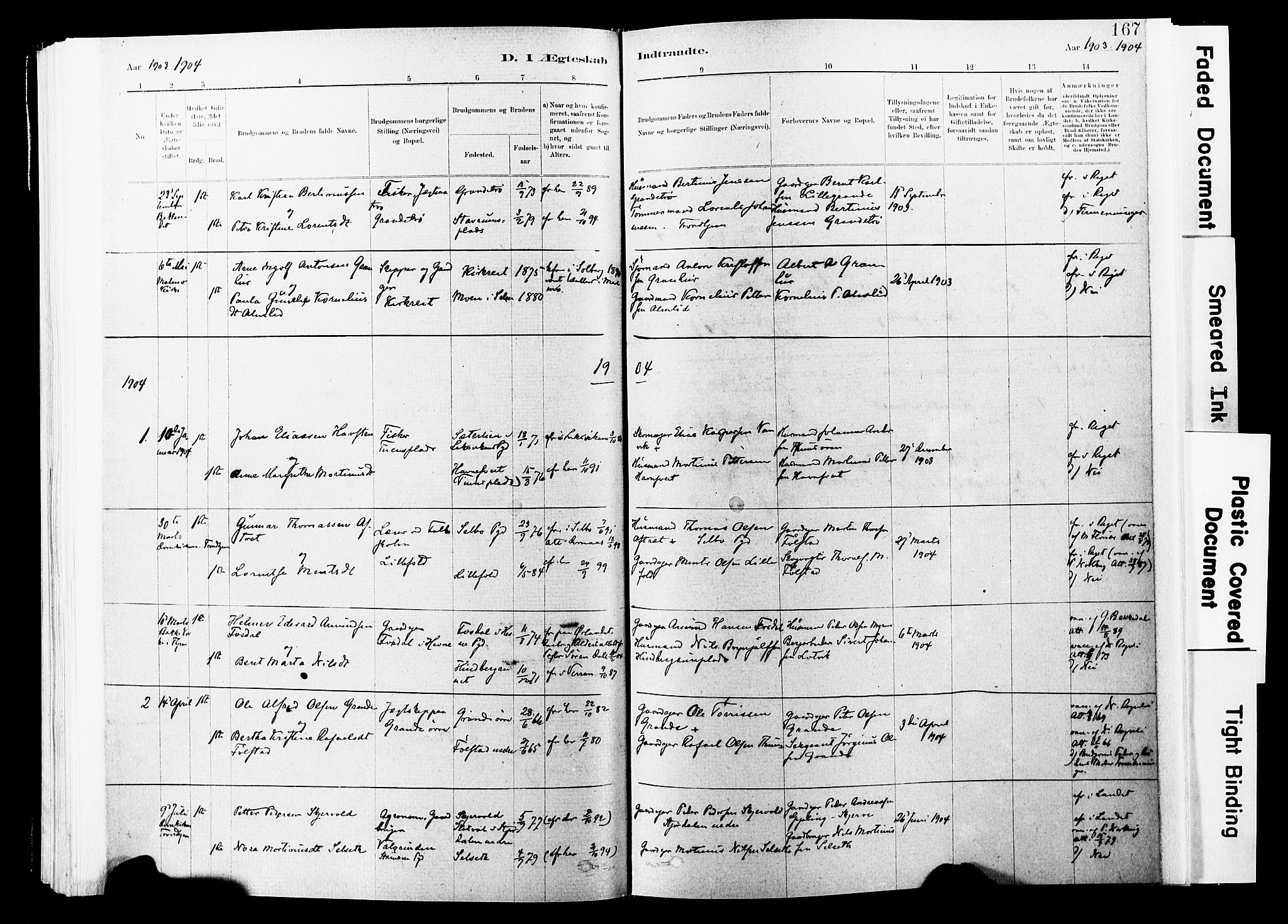 Ministerialprotokoller, klokkerbøker og fødselsregistre - Nord-Trøndelag, AV/SAT-A-1458/744/L0420: Parish register (official) no. 744A04, 1882-1904, p. 167