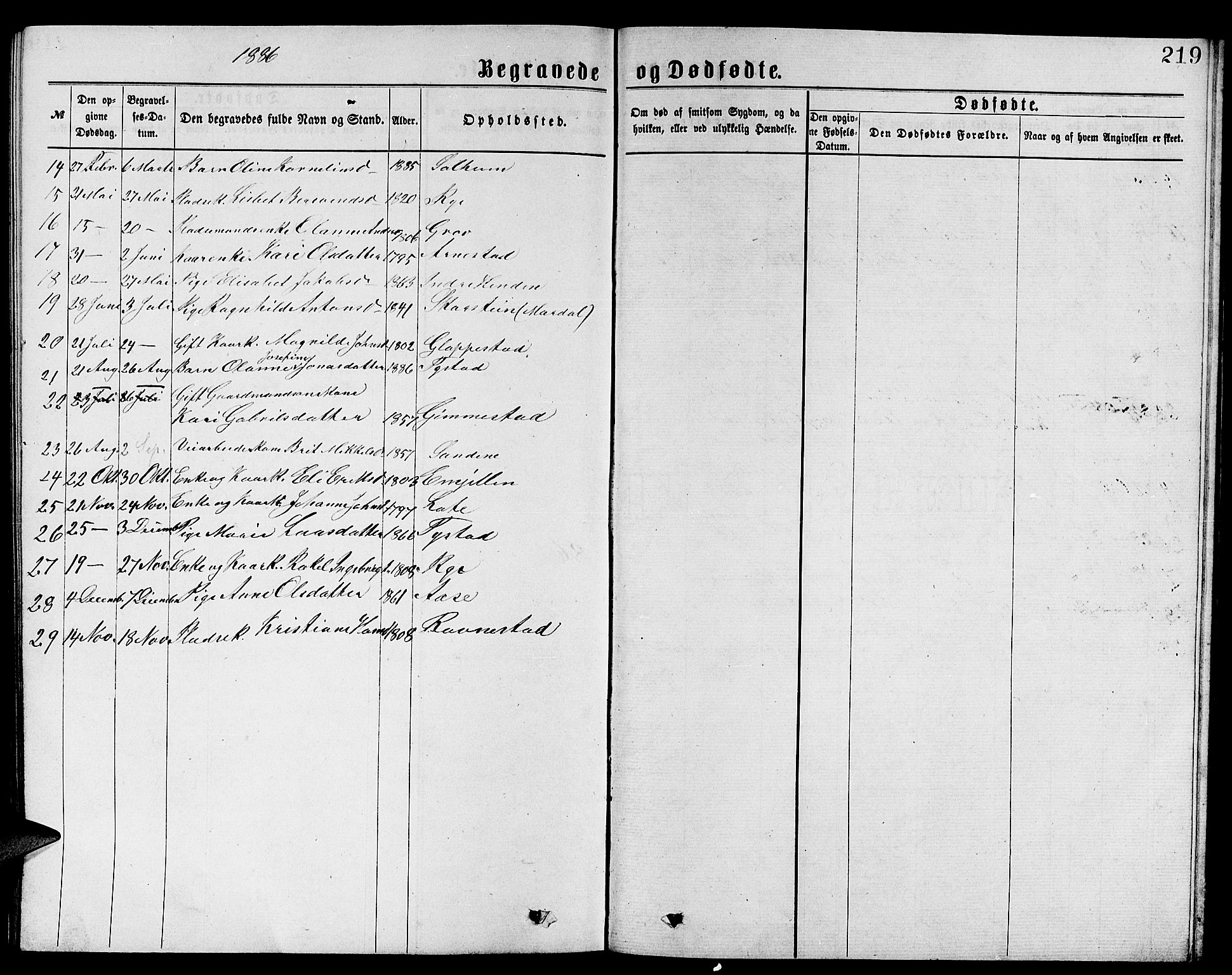 Gloppen sokneprestembete, AV/SAB-A-80101/H/Hab/Habb/L0001: Parish register (copy) no. B 1, 1872-1888, p. 219