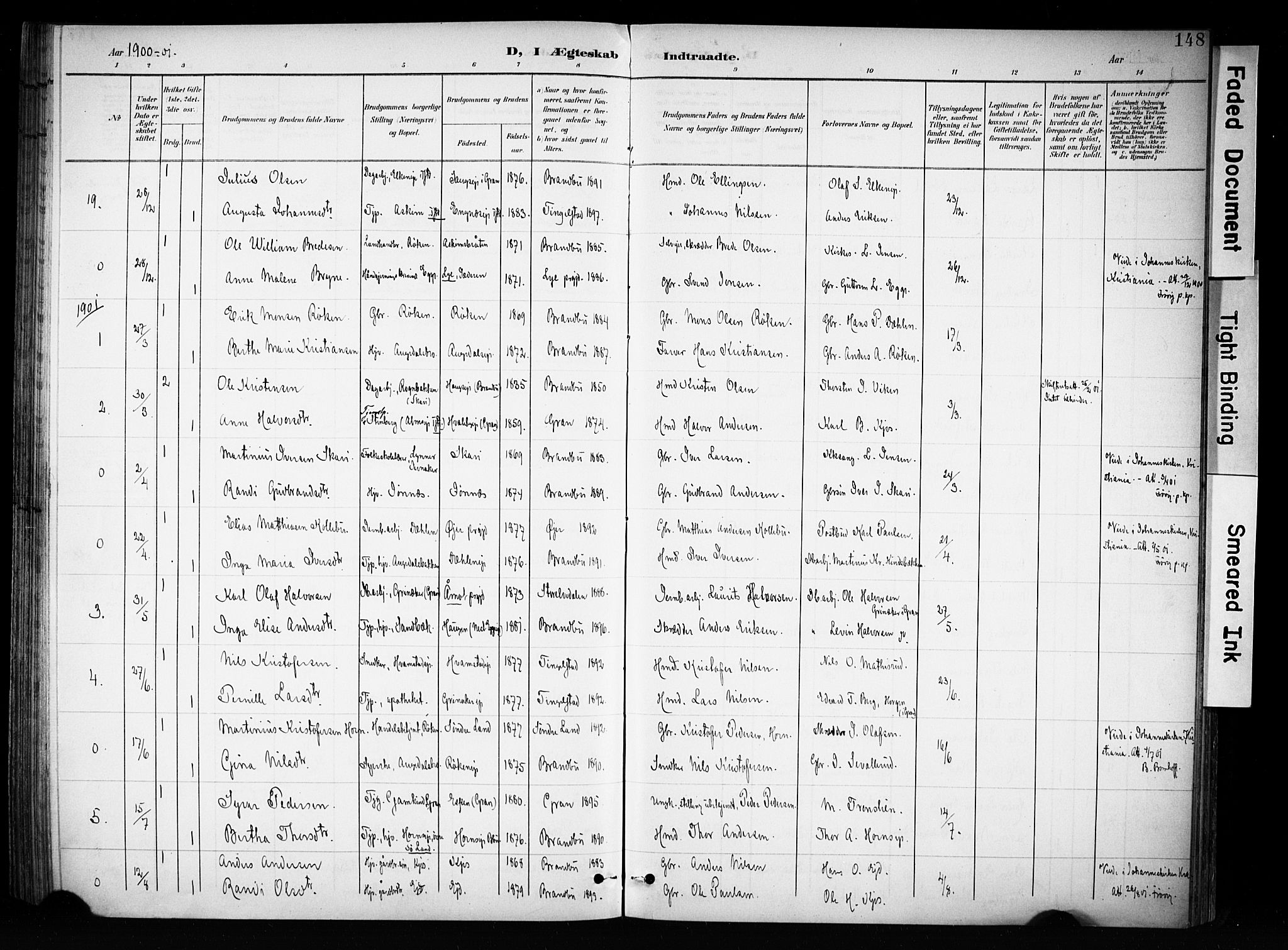 Brandbu prestekontor, SAH/PREST-114/H/Ha/Haa/L0001: Parish register (official) no. 1, 1900-1912, p. 148