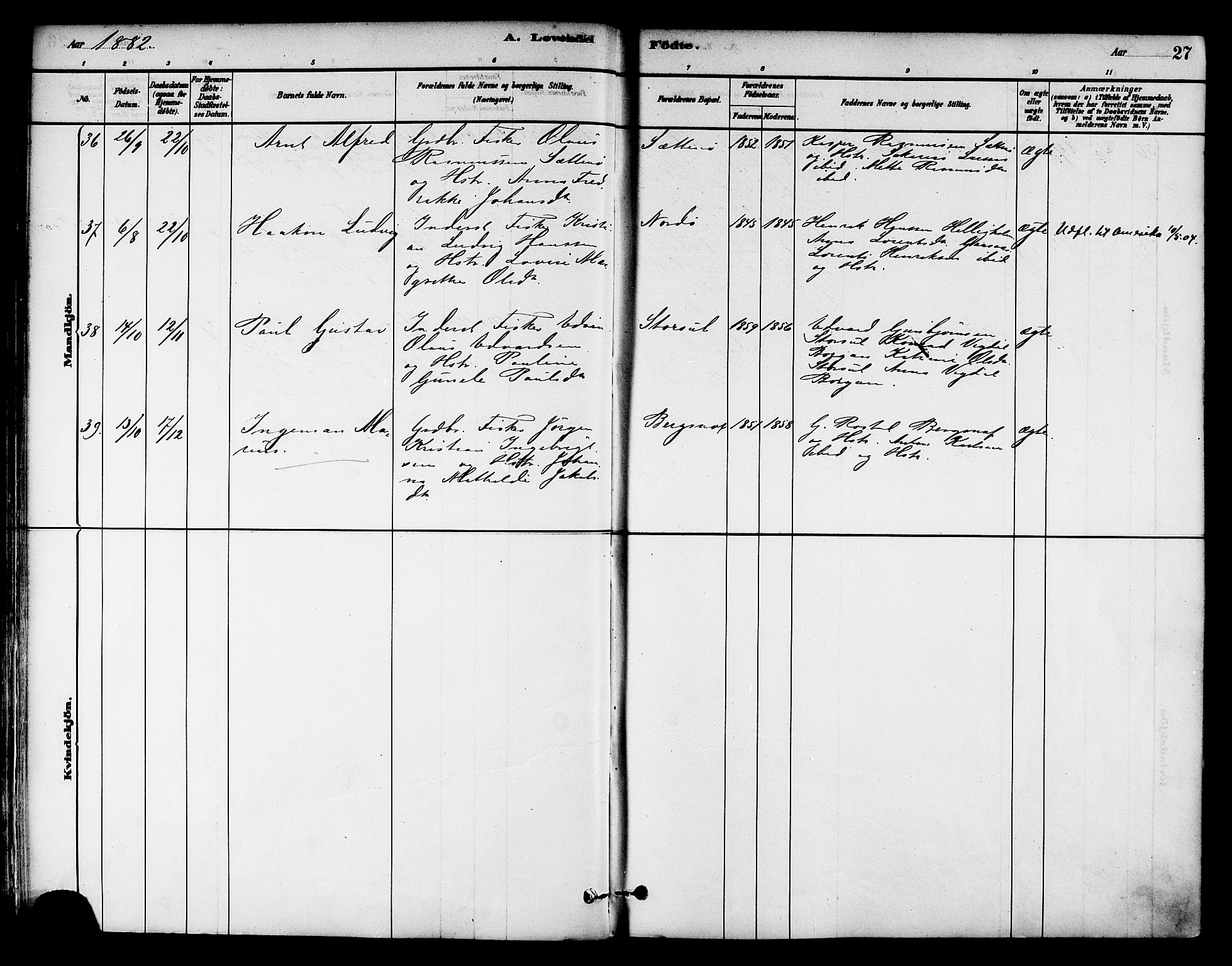 Ministerialprotokoller, klokkerbøker og fødselsregistre - Nord-Trøndelag, AV/SAT-A-1458/786/L0686: Parish register (official) no. 786A02, 1880-1887, p. 27