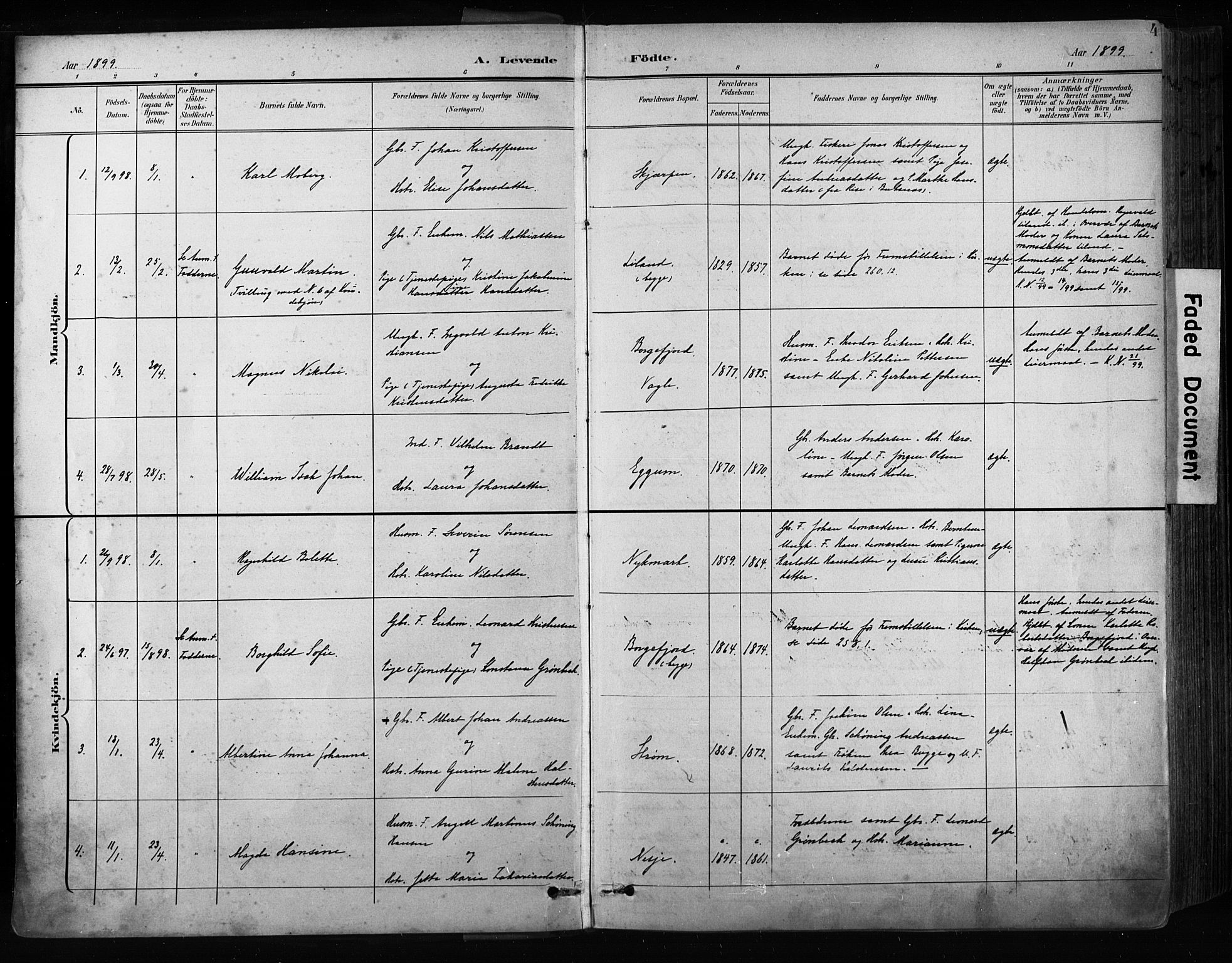 Ministerialprotokoller, klokkerbøker og fødselsregistre - Nordland, AV/SAT-A-1459/880/L1134: Parish register (official) no. 880A08, 1899-1908, p. 4