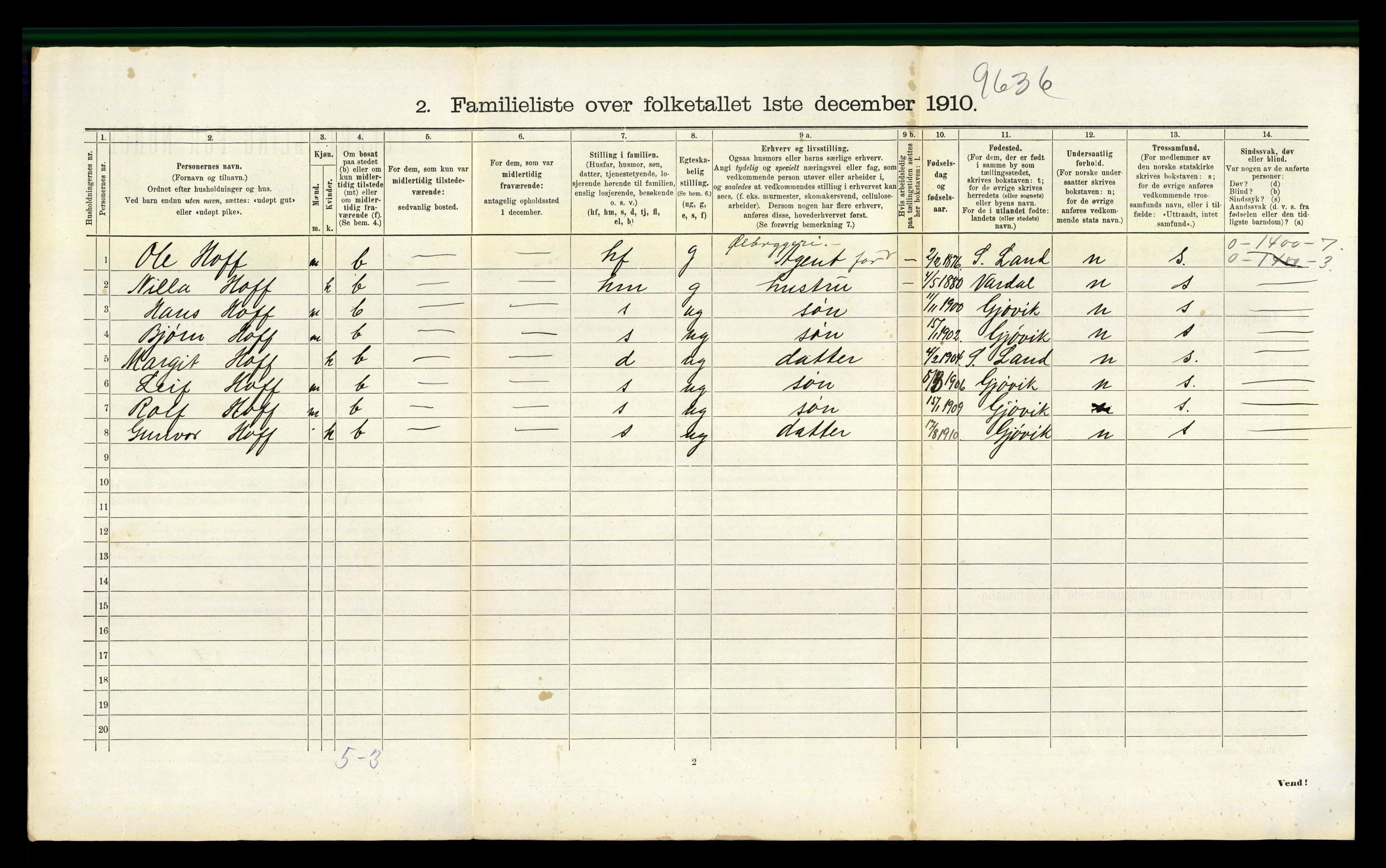 RA, 1910 census for Gjøvik, 1910, p. 1831