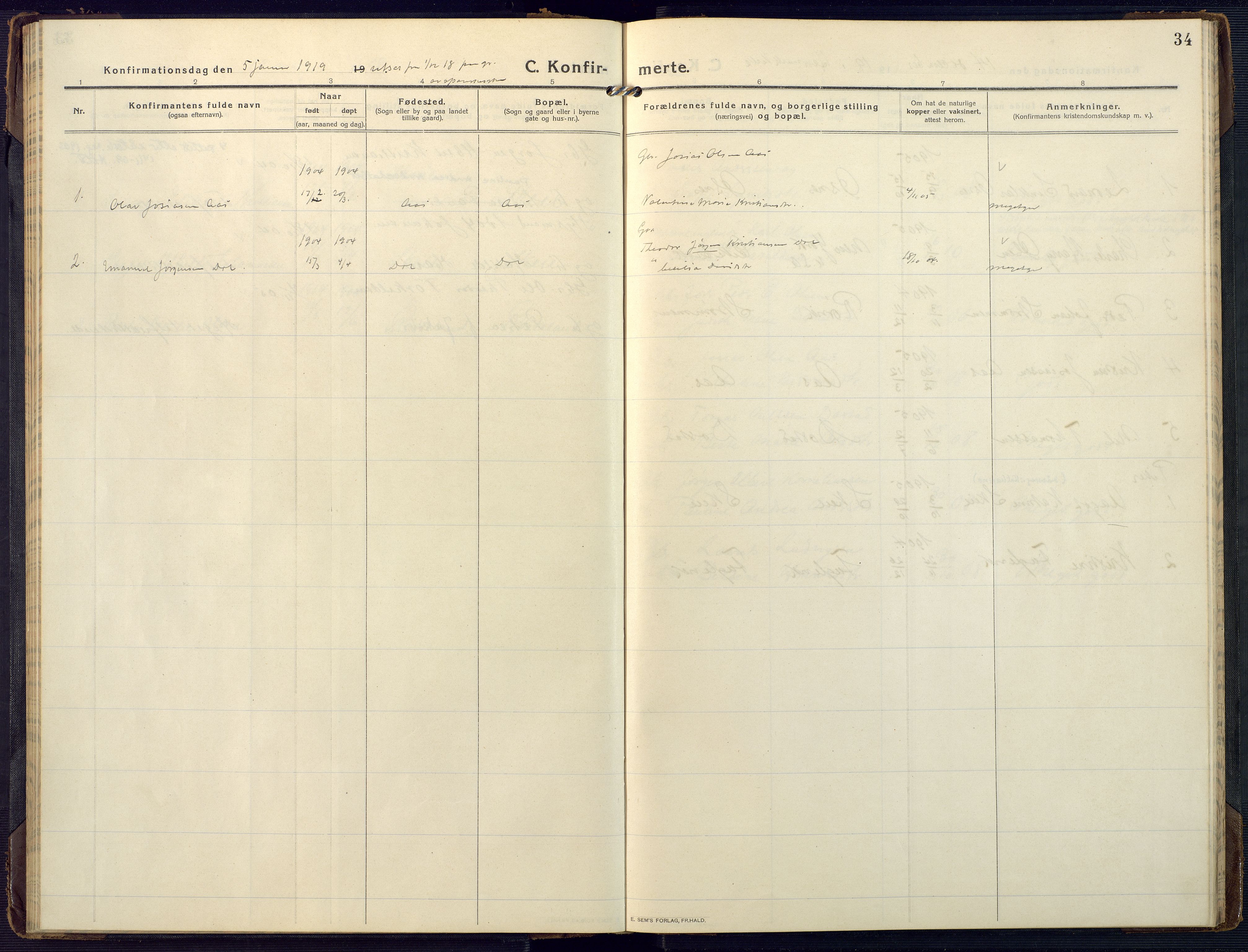 Mandal sokneprestkontor, AV/SAK-1111-0030/F/Fa/Fab/L0003: Parish register (official) no. A 3, 1913-1933, p. 34