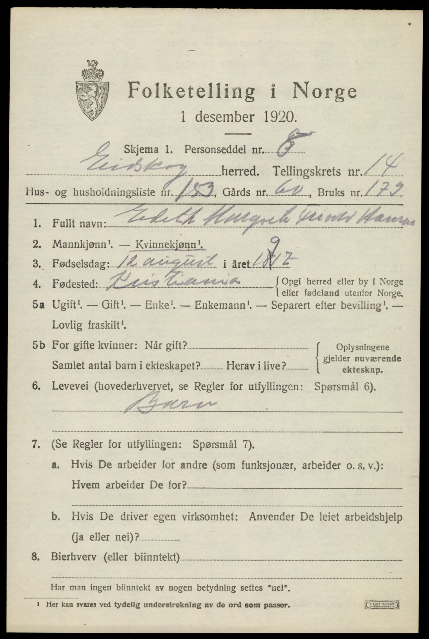 SAH, 1920 census for Eidskog, 1920, p. 14991
