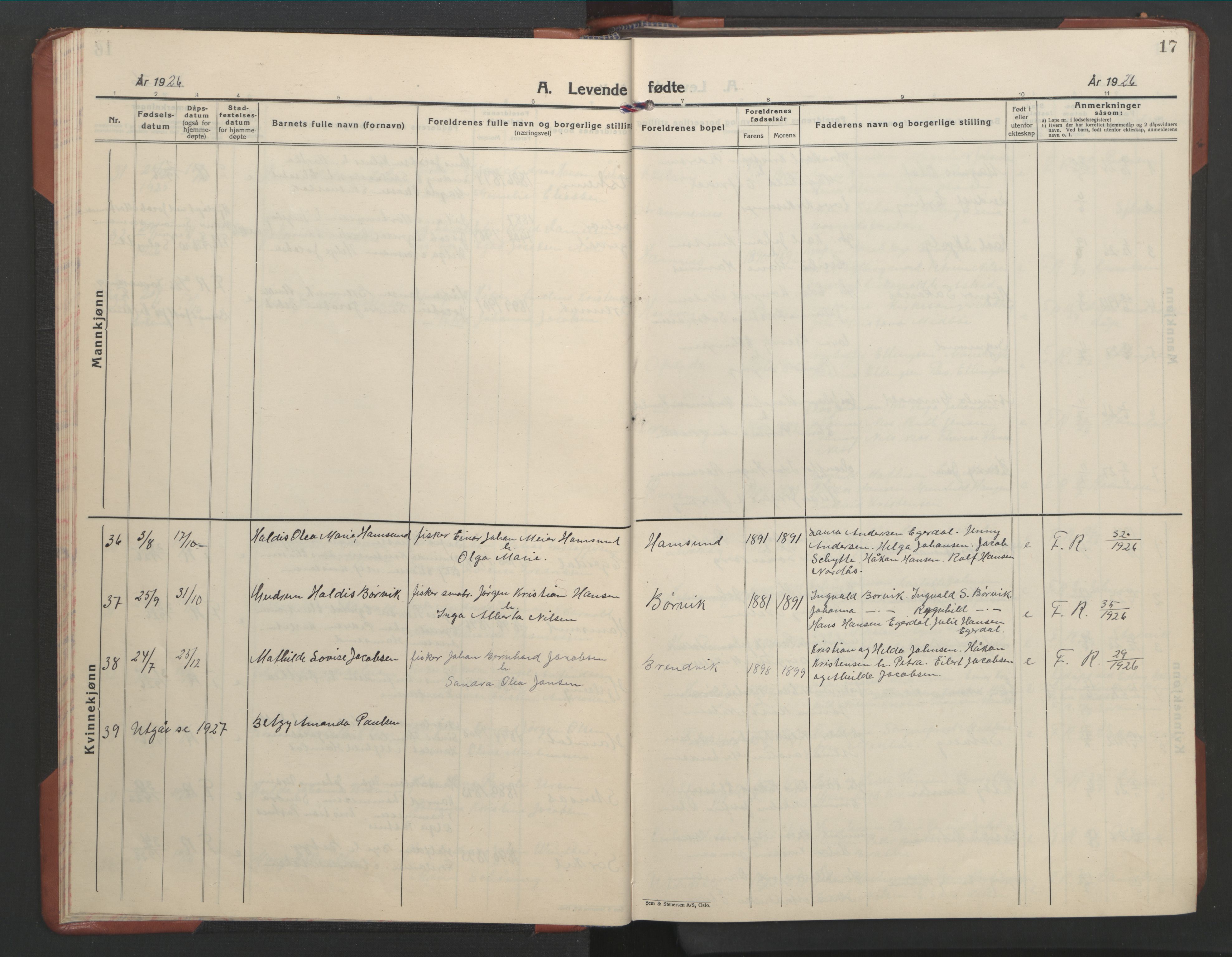 Ministerialprotokoller, klokkerbøker og fødselsregistre - Nordland, AV/SAT-A-1459/859/L0862: Parish register (copy) no. 859C08, 1925-1936, p. 17