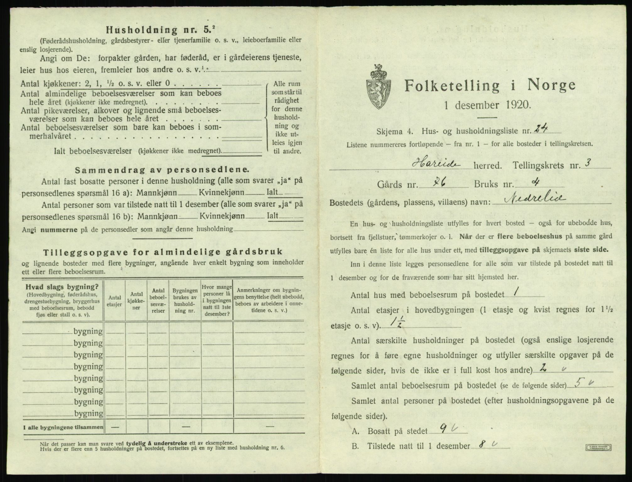 SAT, 1920 census for Hareid, 1920, p. 201