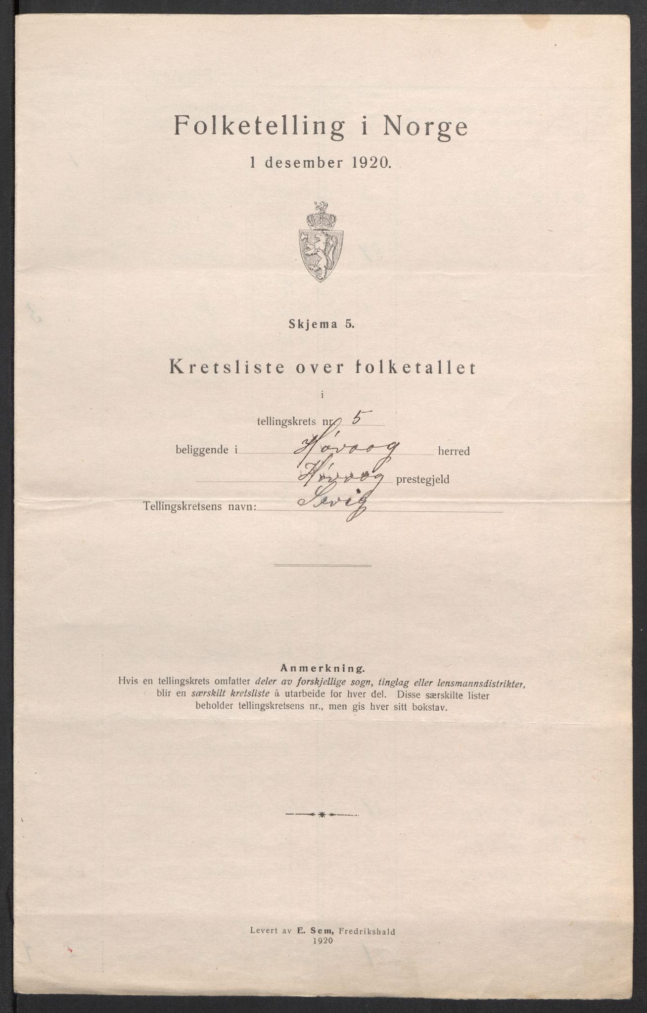 SAK, 1920 census for Høvåg, 1920, p. 18