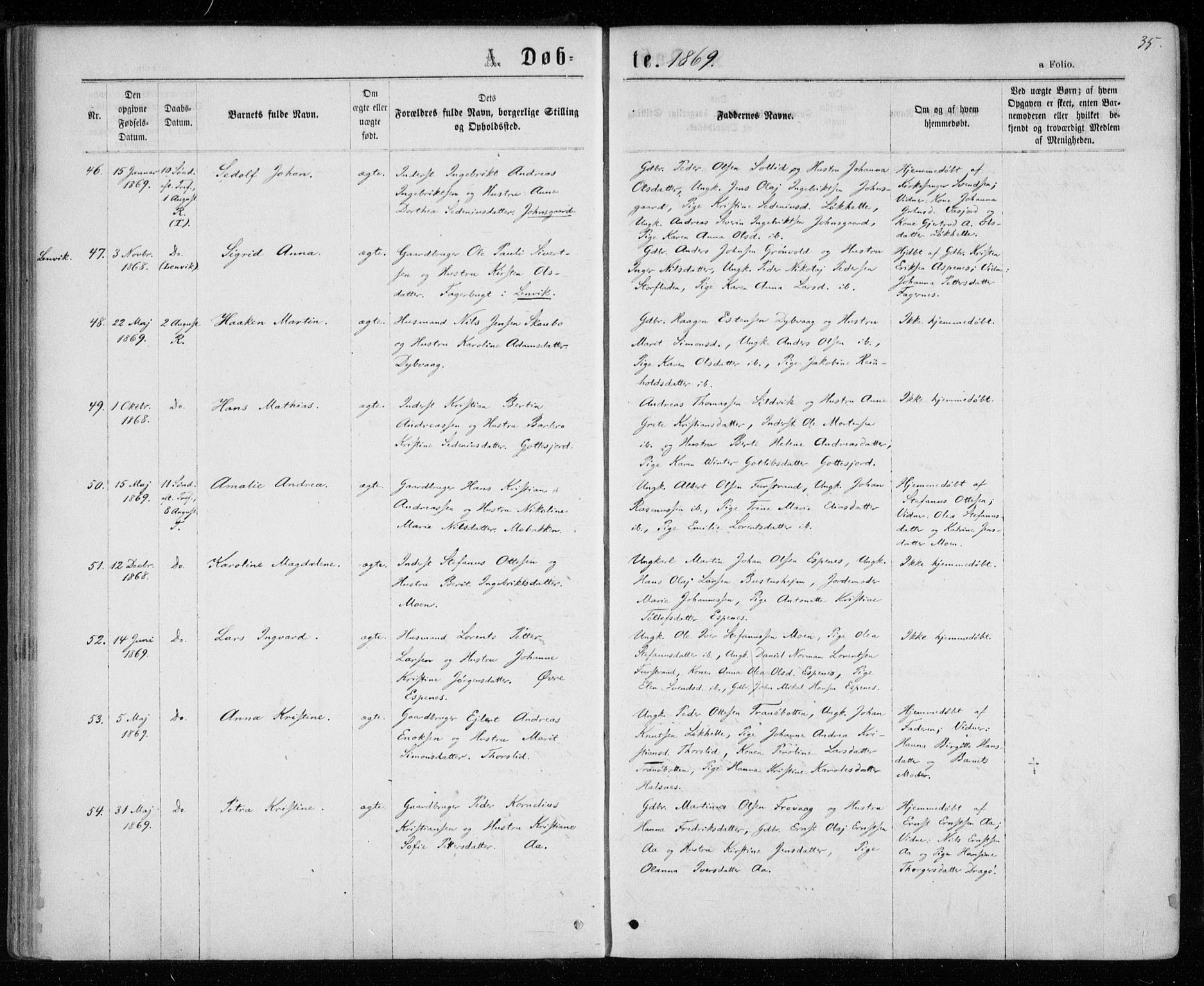 Tranøy sokneprestkontor, AV/SATØ-S-1313/I/Ia/Iaa/L0008kirke: Parish register (official) no. 8, 1867-1877, p. 35