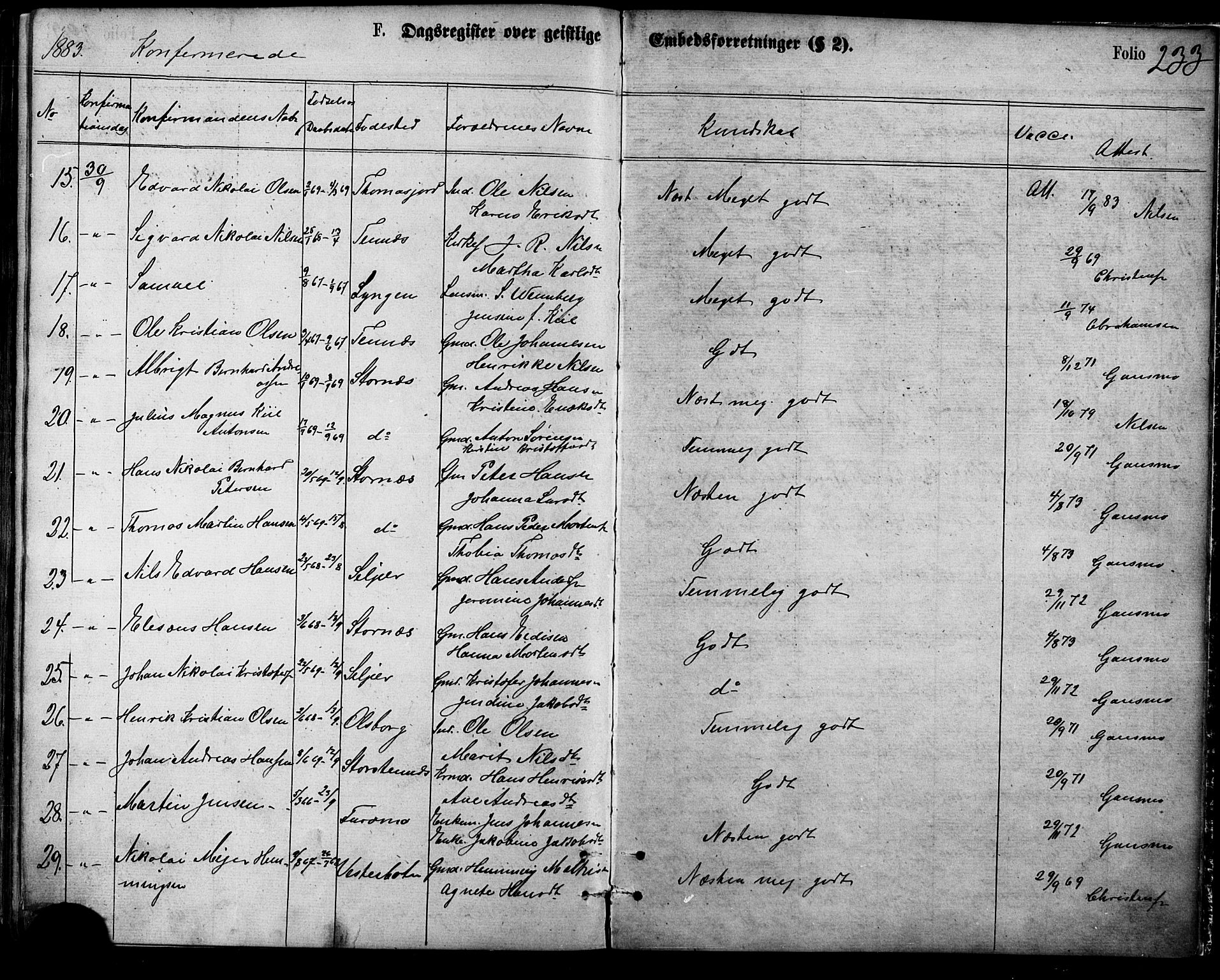 Balsfjord sokneprestembete, AV/SATØ-S-1303/G/Gaa/L0004kirke: Parish register (official) no. 4, 1871-1883, p. 233