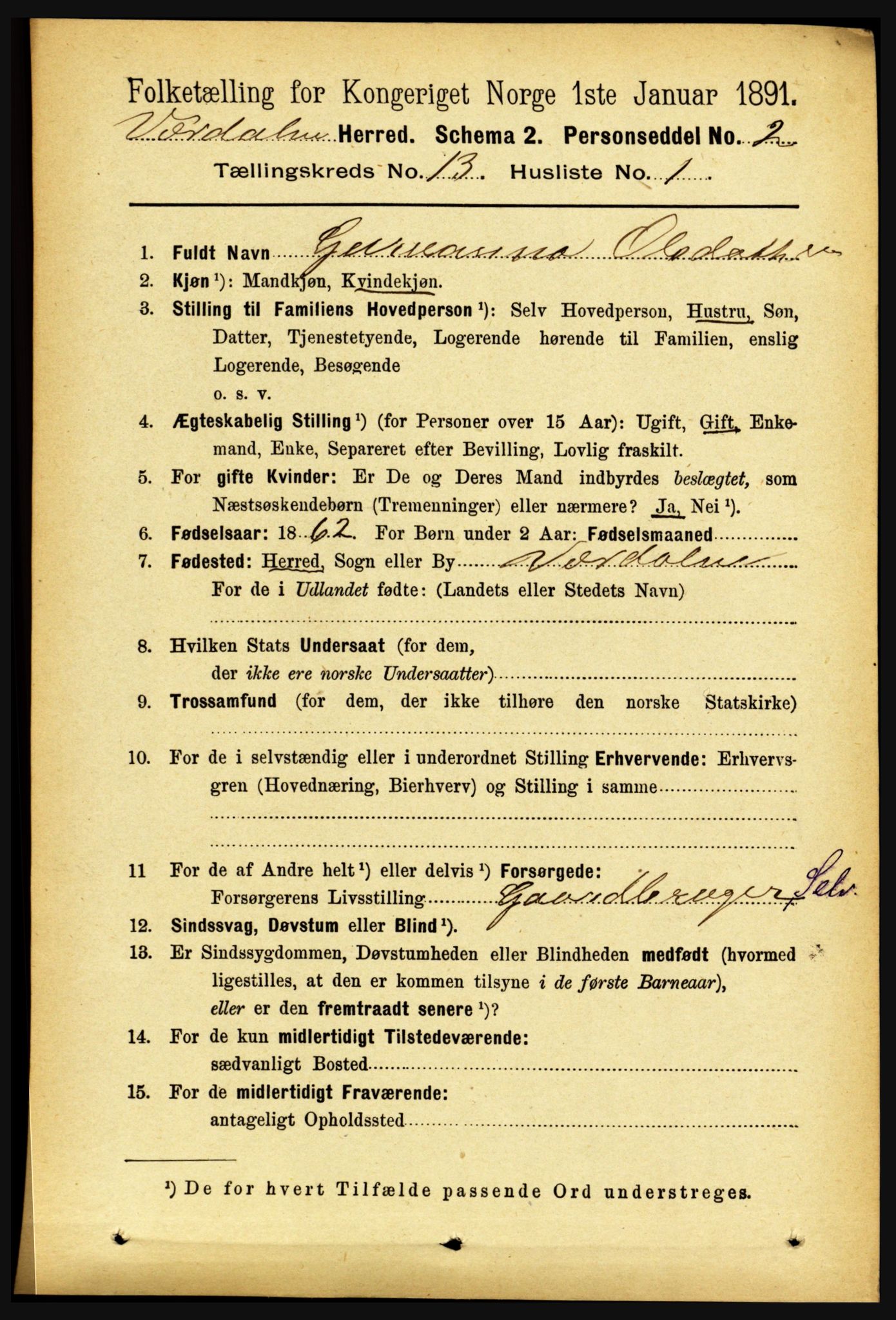 RA, 1891 census for 1721 Verdal, 1891, p. 6893