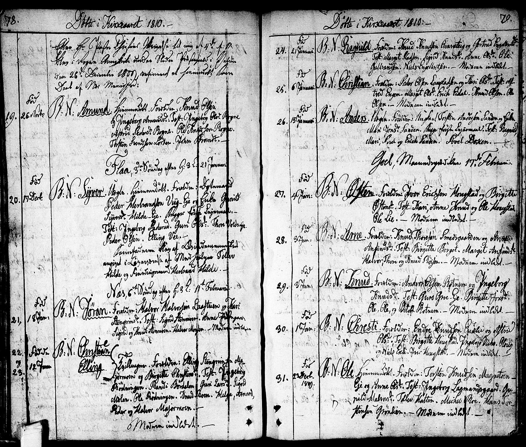 Nes kirkebøker, SAKO/A-236/F/Fa/L0006: Parish register (official) no. 6, 1808-1814, p. 78-79