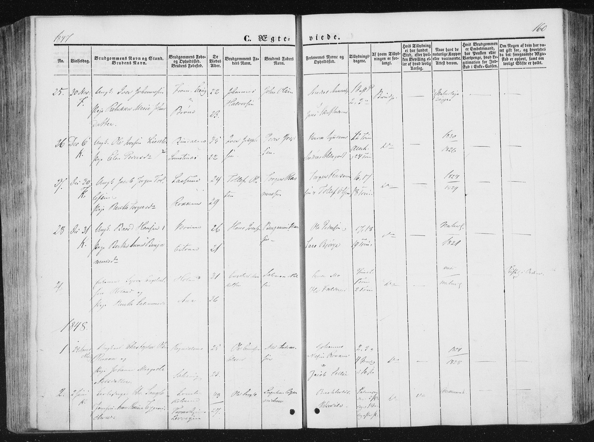 Ministerialprotokoller, klokkerbøker og fødselsregistre - Nord-Trøndelag, AV/SAT-A-1458/780/L0640: Parish register (official) no. 780A05, 1845-1856, p. 160