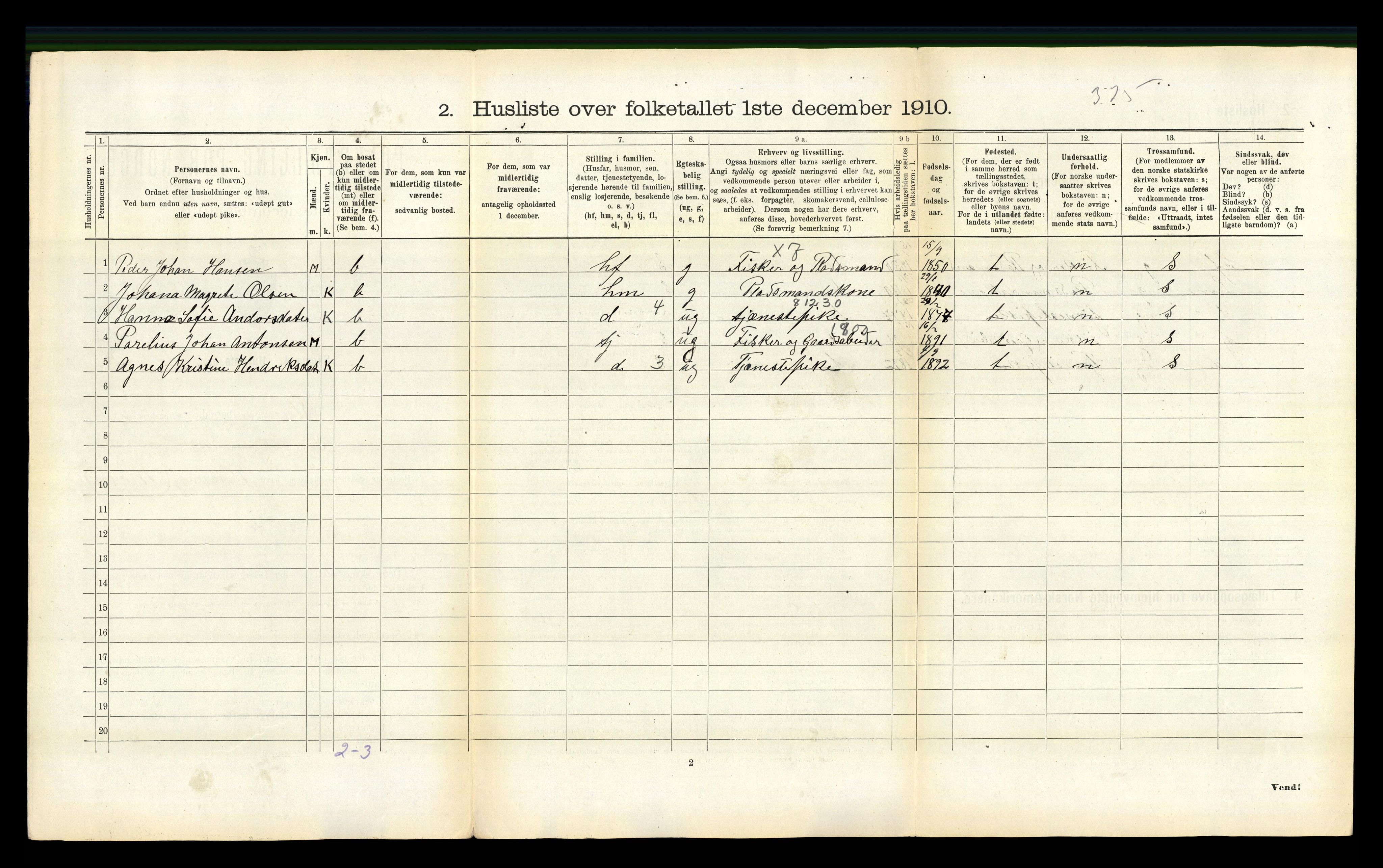 RA, 1910 census for Steigen, 1910, p. 328