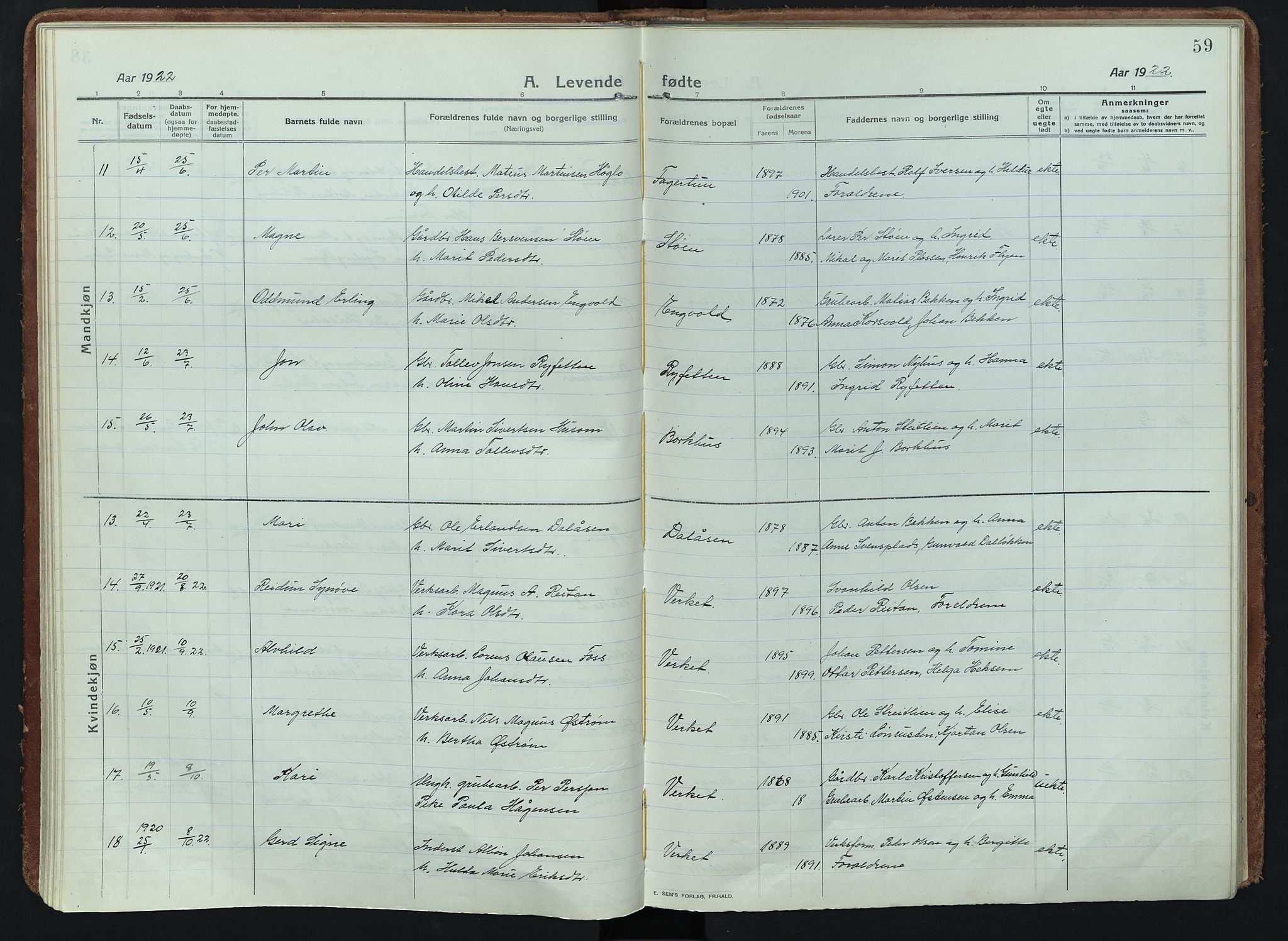 Alvdal prestekontor, AV/SAH-PREST-060/H/Ha/Haa/L0005: Parish register (official) no. 5, 1913-1930, p. 59