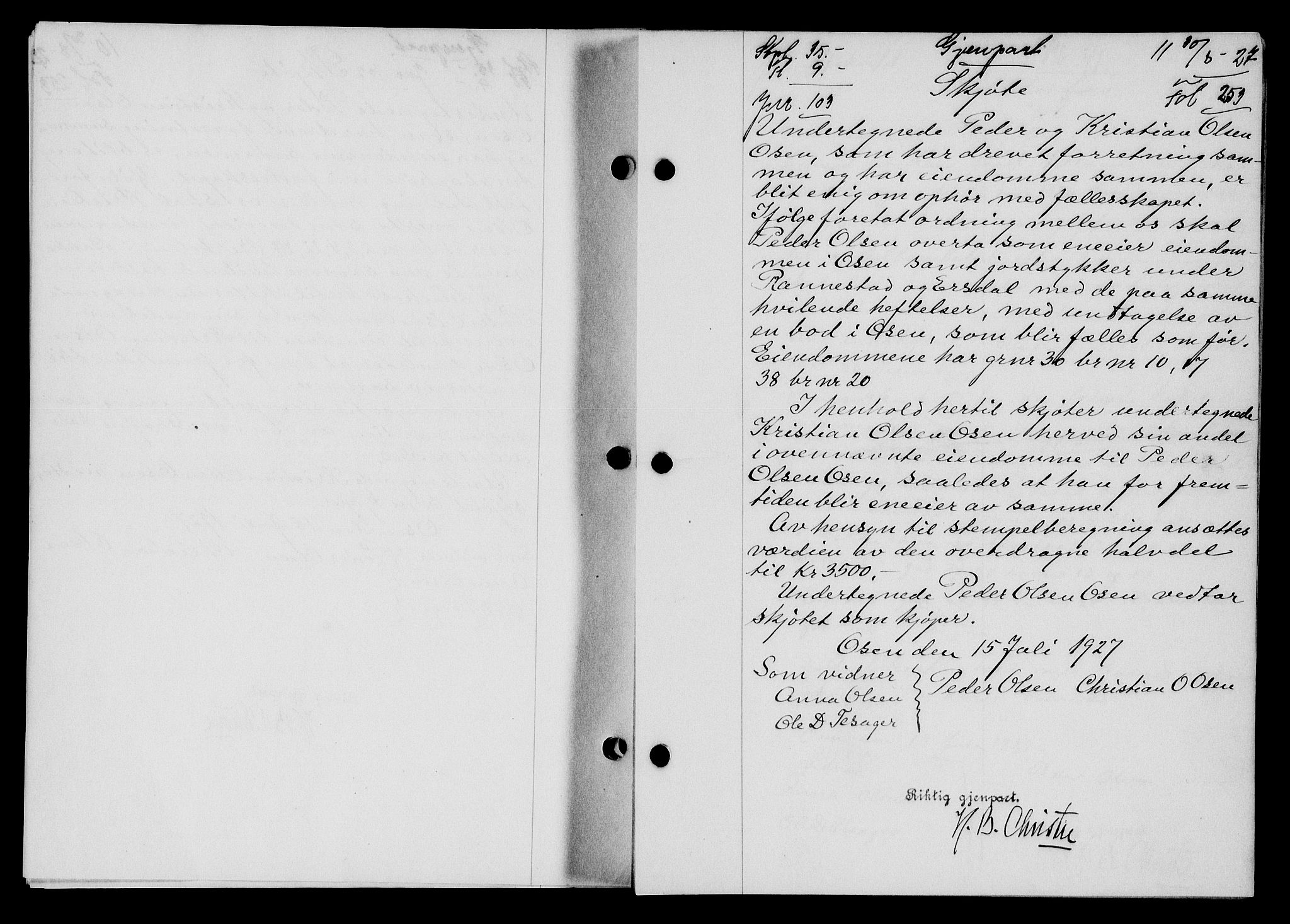 Flekkefjord sorenskriveri, SAK/1221-0001/G/Gb/Gba/L0043: Mortgage book no. 41, 1926-1927, Deed date: 30.08.1927