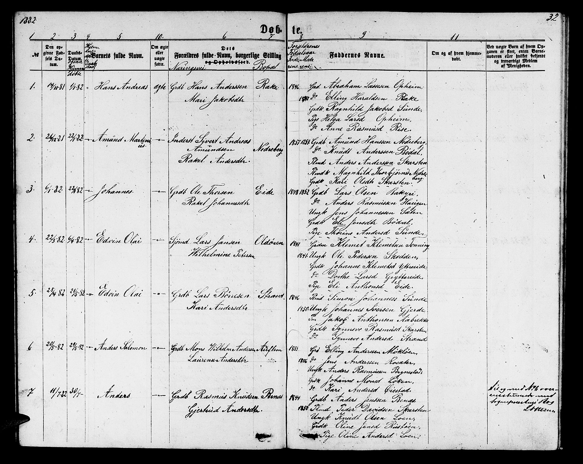Innvik sokneprestembete, SAB/A-80501: Parish register (copy) no. B 2, 1864-1885, p. 32
