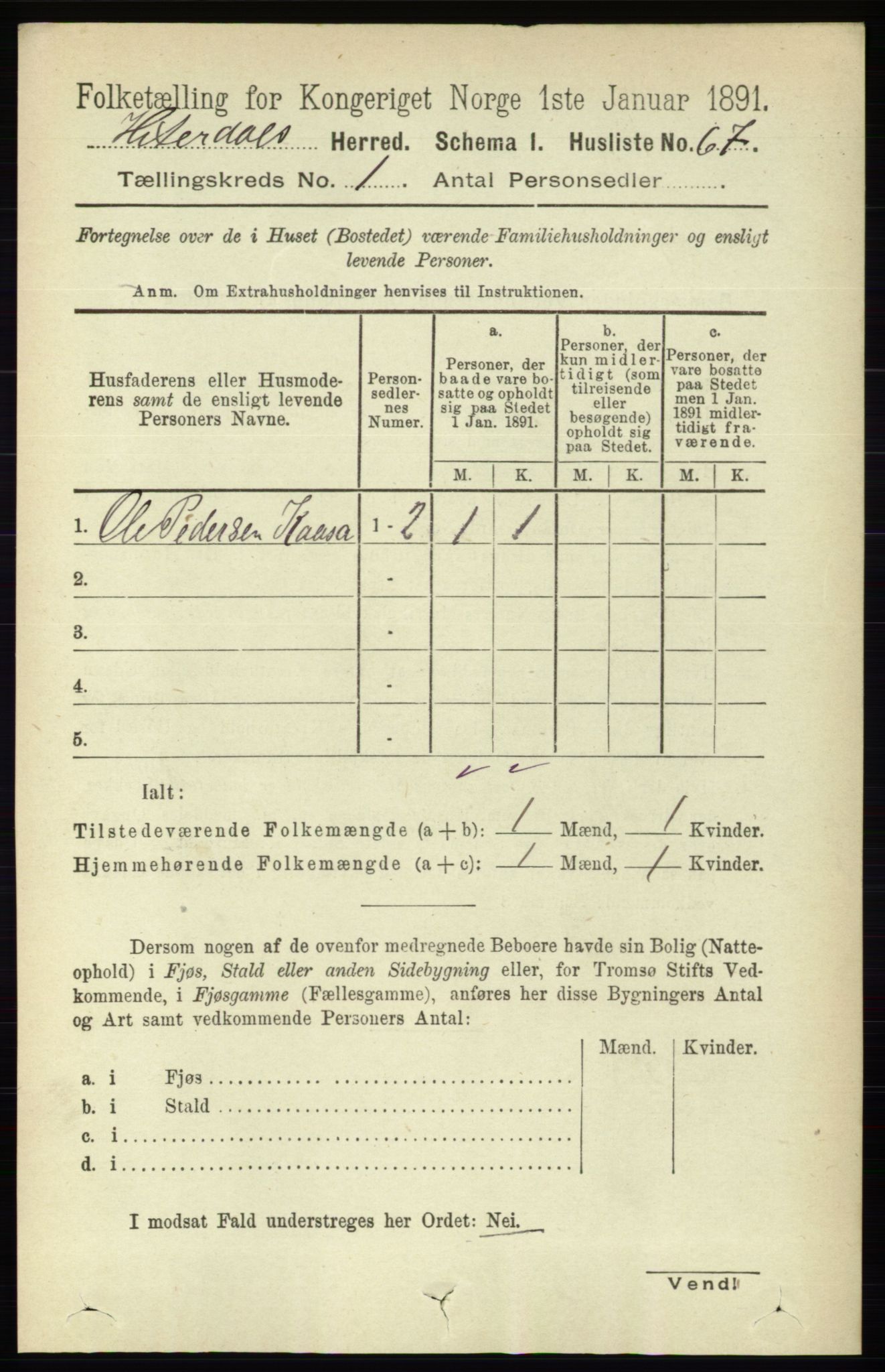 RA, 1891 census for 0823 Heddal, 1891, p. 97