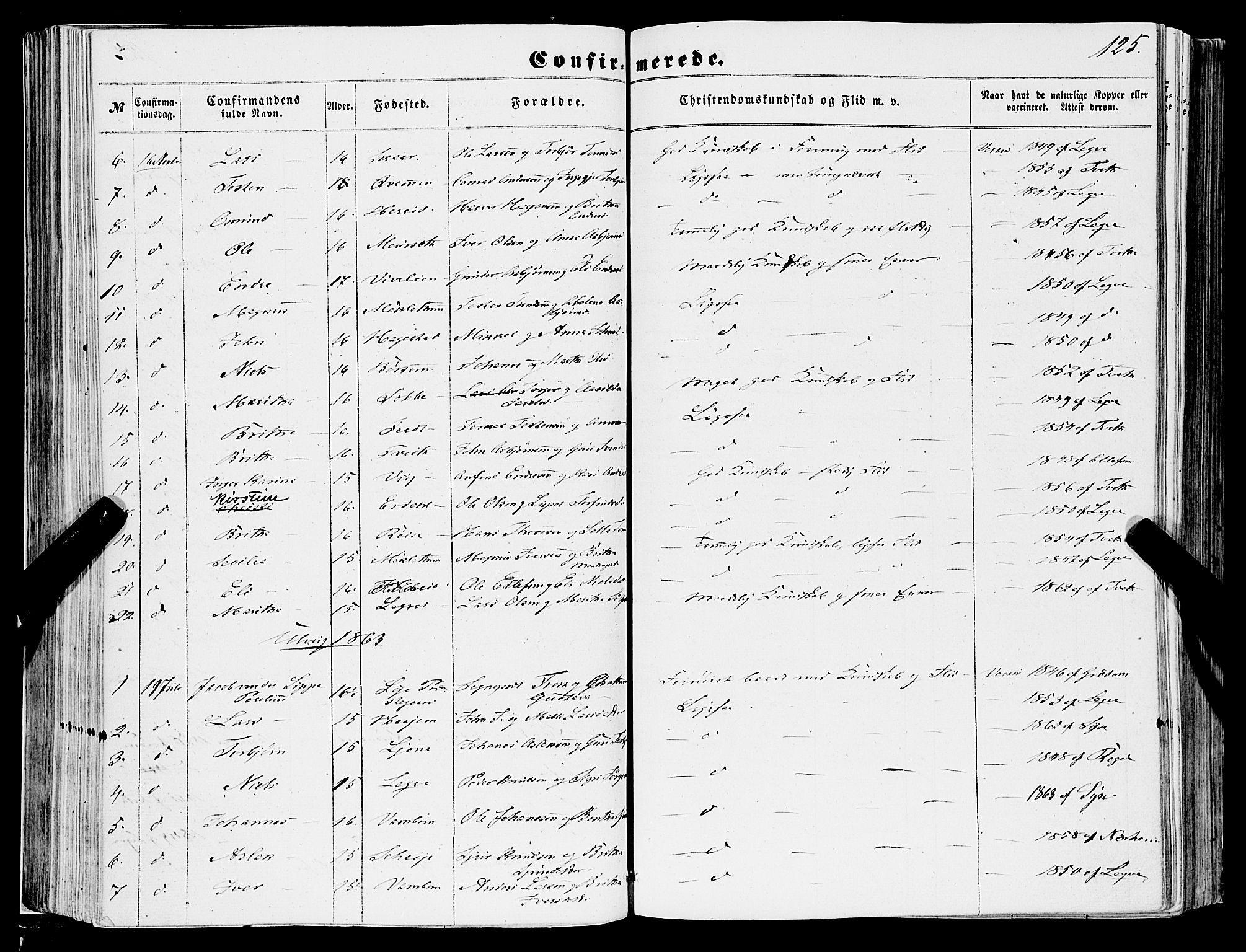 Ulvik sokneprestembete, SAB/A-78801/H/Haa: Parish register (official) no. A 13, 1853-1863, p. 125