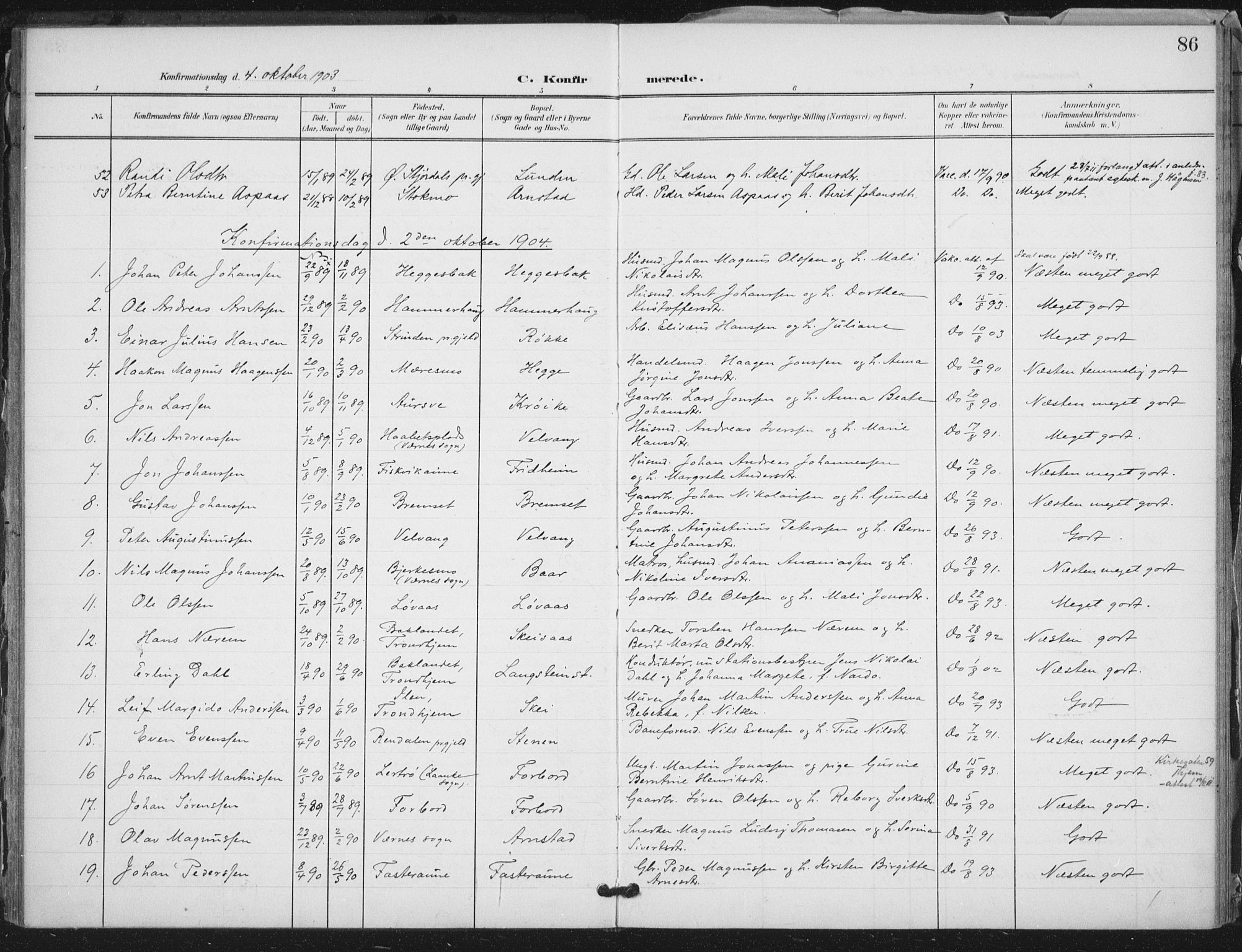 Ministerialprotokoller, klokkerbøker og fødselsregistre - Nord-Trøndelag, SAT/A-1458/712/L0101: Parish register (official) no. 712A02, 1901-1916, p. 86