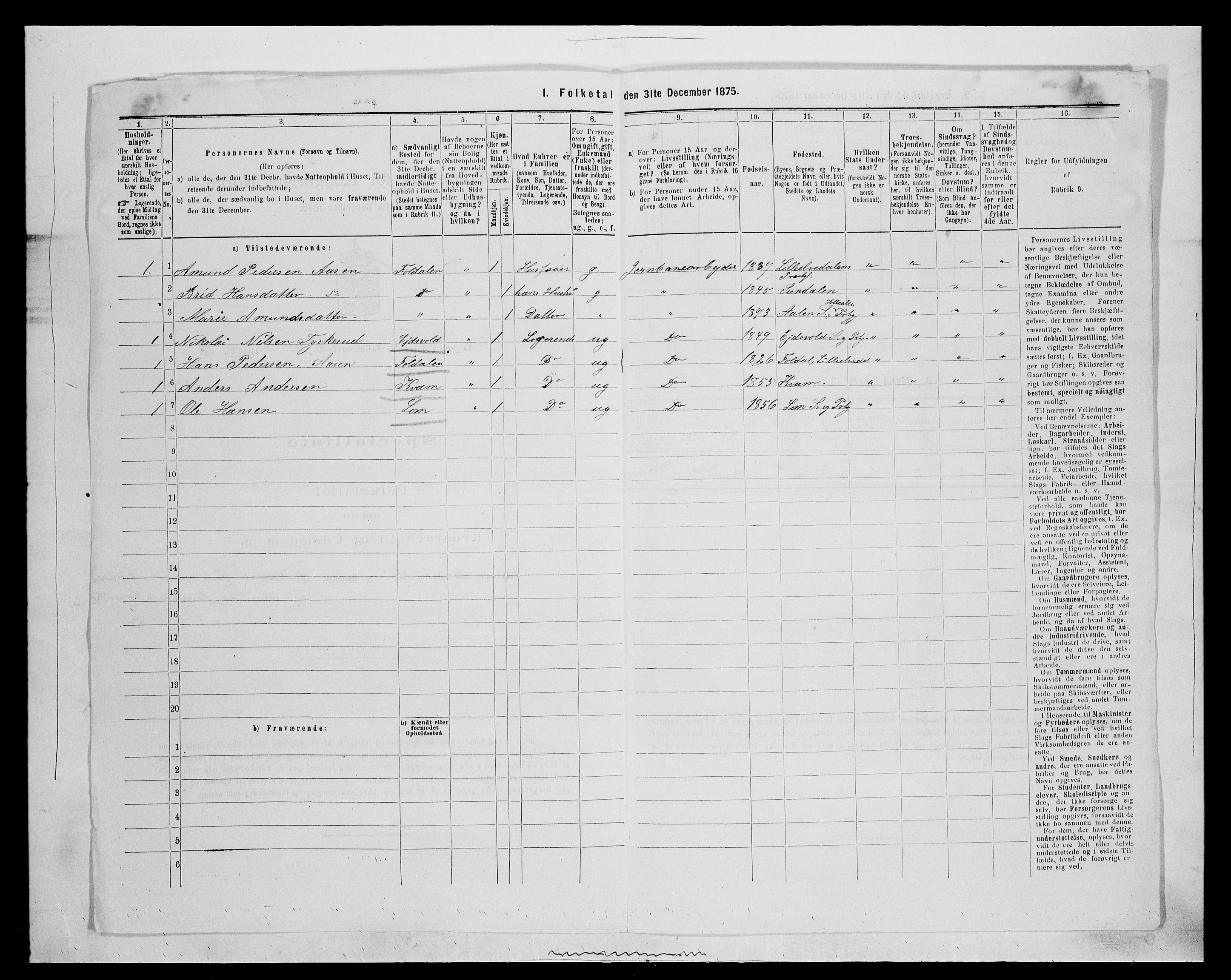 SAH, 1875 census for 0436P Tolga, 1875, p. 575