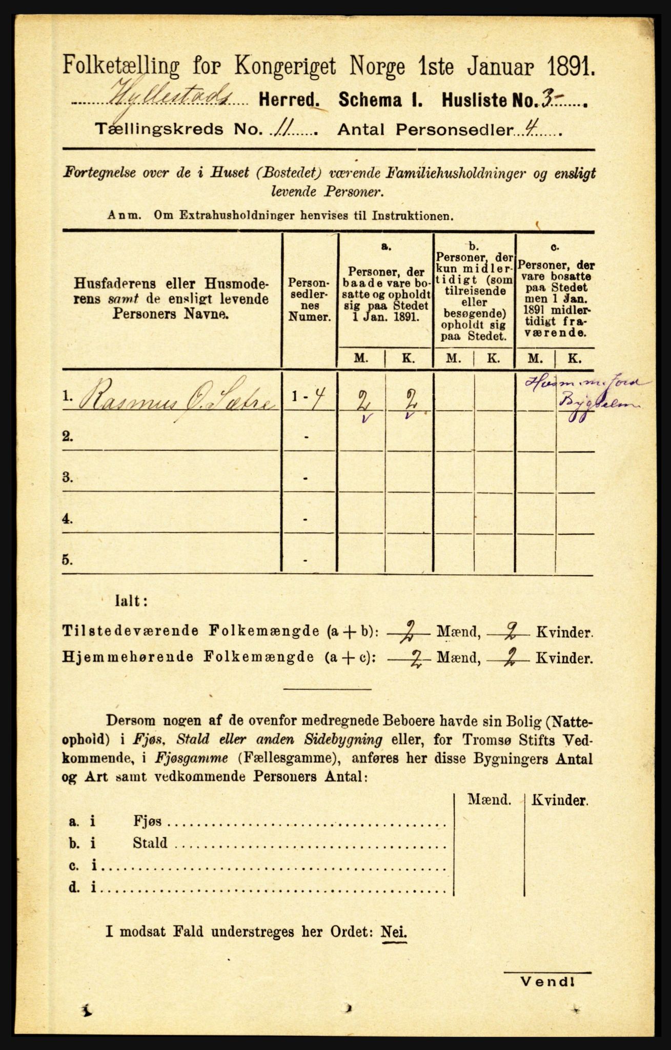 RA, 1891 census for 1413 Hyllestad, 1891, p. 1996