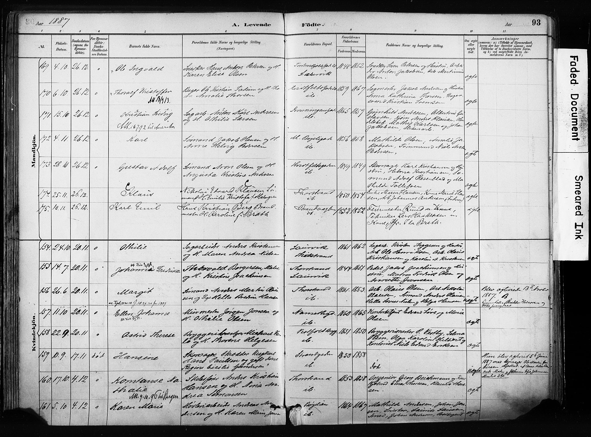 Larvik kirkebøker, AV/SAKO-A-352/F/Fa/L0009: Parish register (official) no. I 9, 1884-1904, p. 93