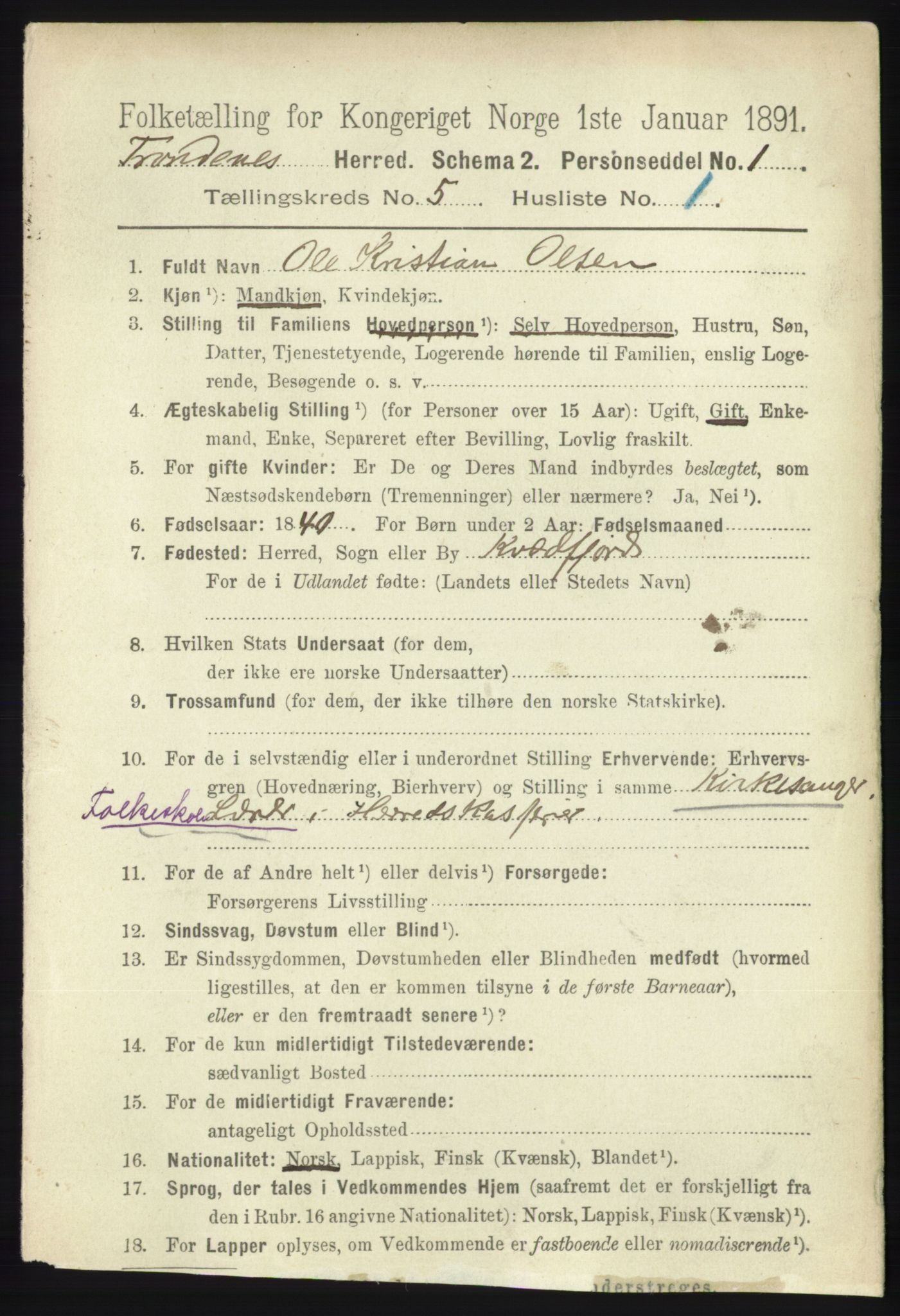 RA, 1891 census for 1914 Trondenes, 1891, p. 2823