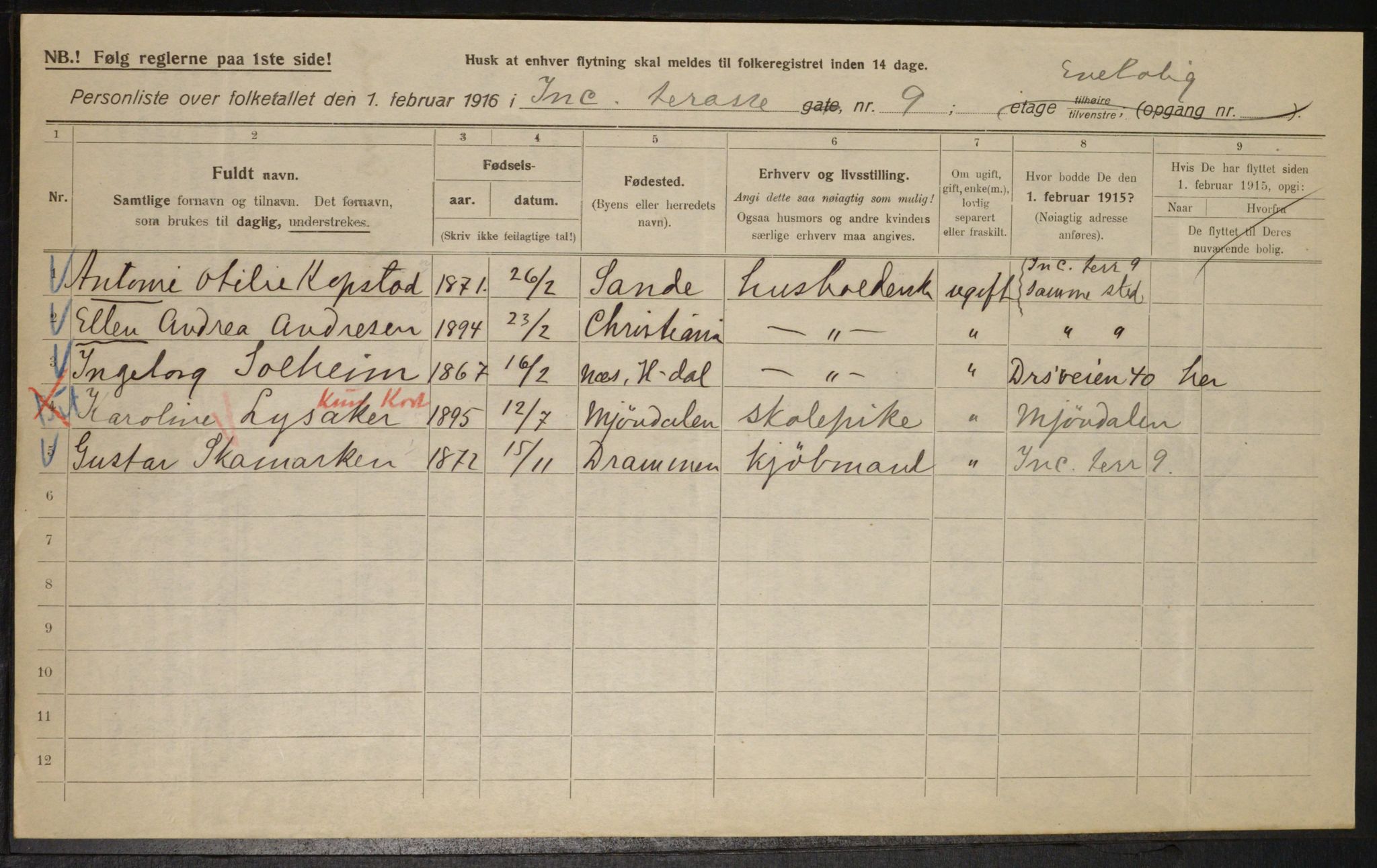 OBA, Municipal Census 1916 for Kristiania, 1916, p. 45449