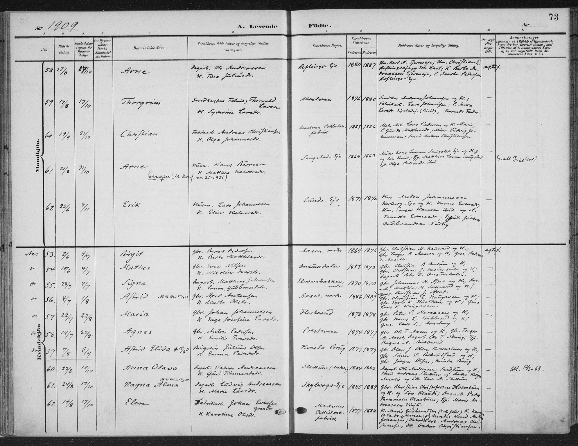 Ringsaker prestekontor, AV/SAH-PREST-014/K/Ka/L0018: Parish register (official) no. 18, 1903-1912, p. 73