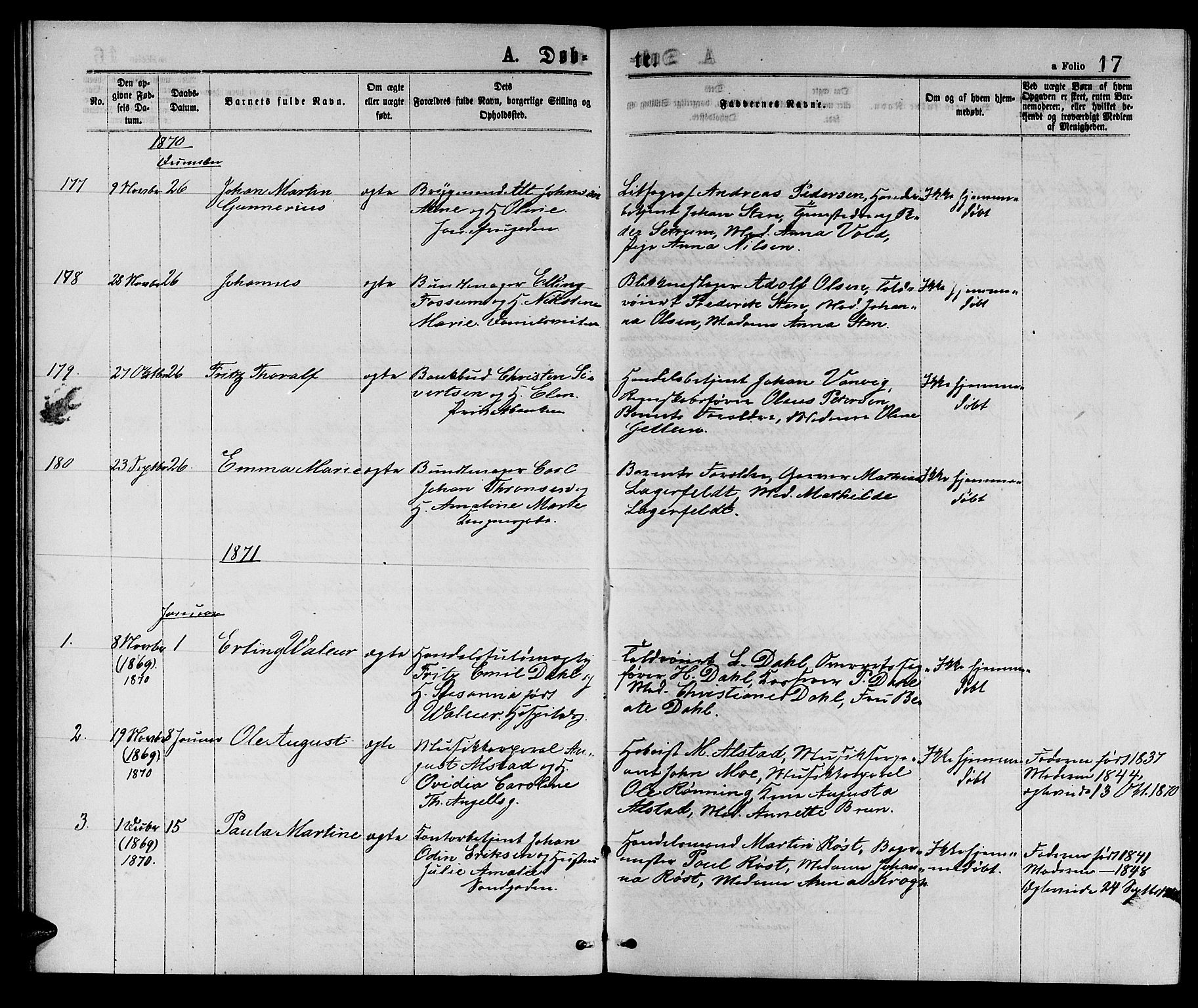 Ministerialprotokoller, klokkerbøker og fødselsregistre - Sør-Trøndelag, AV/SAT-A-1456/601/L0088: Parish register (copy) no. 601C06, 1870-1878, p. 17