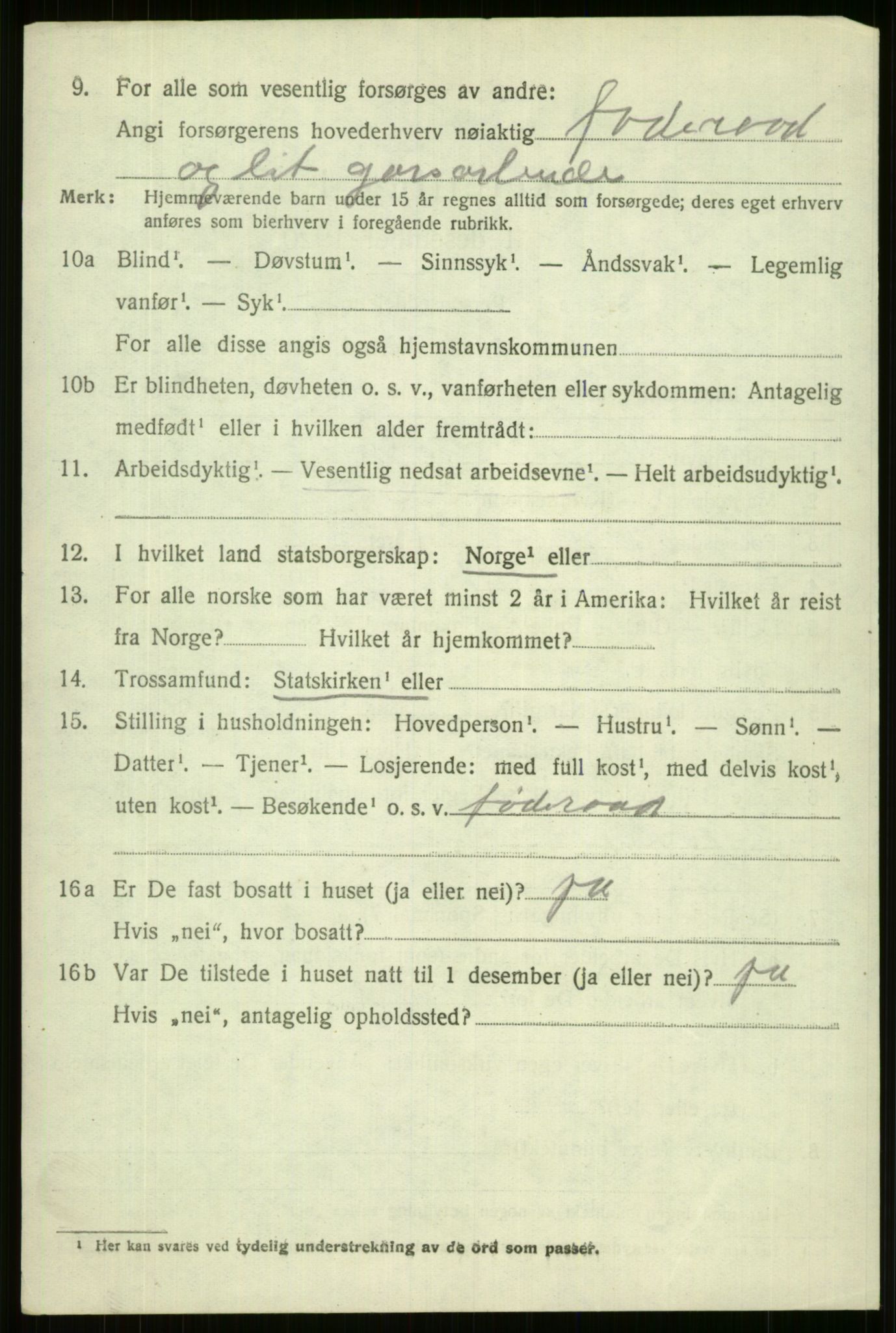 SAB, 1920 census for Vossestrand, 1920, p. 1597