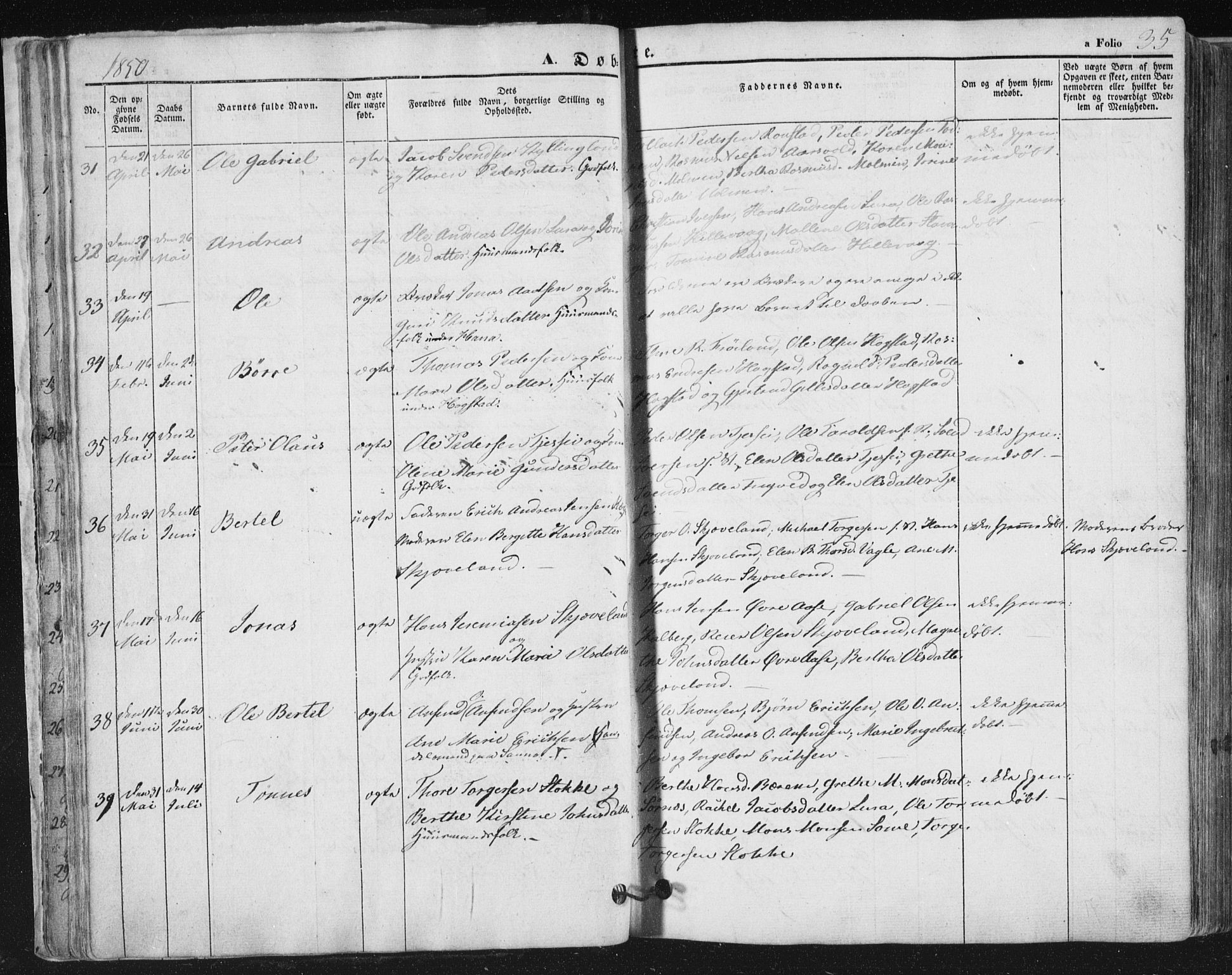 Høyland sokneprestkontor, AV/SAST-A-101799/001/30BA/L0008: Parish register (official) no. A 8, 1841-1856, p. 35