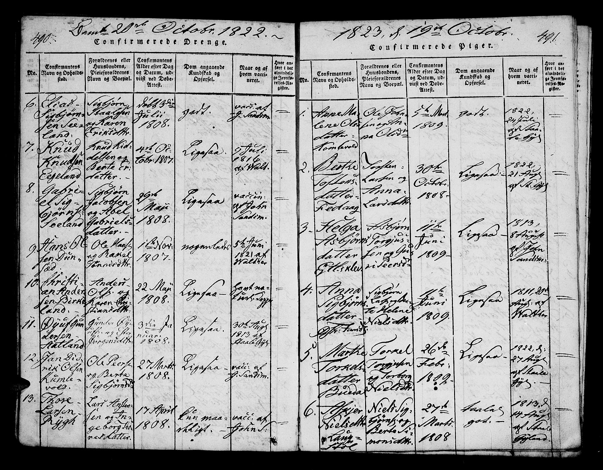 Bakke sokneprestkontor, AV/SAK-1111-0002/F/Fa/Fab/L0001: Parish register (official) no. A 1, 1815-1835, p. 490-491