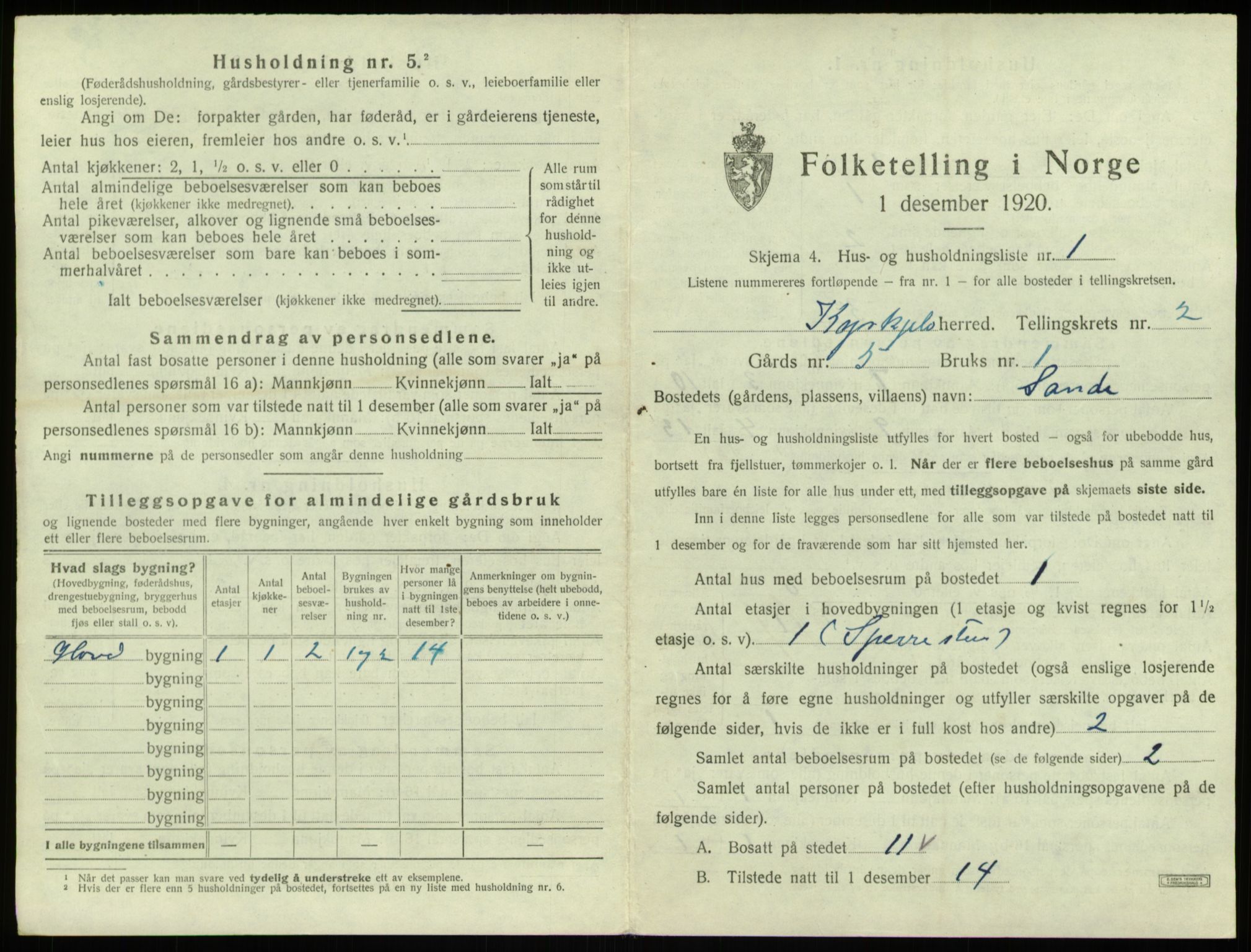 SAB, 1920 census for Kyrkjebø, 1920, p. 86