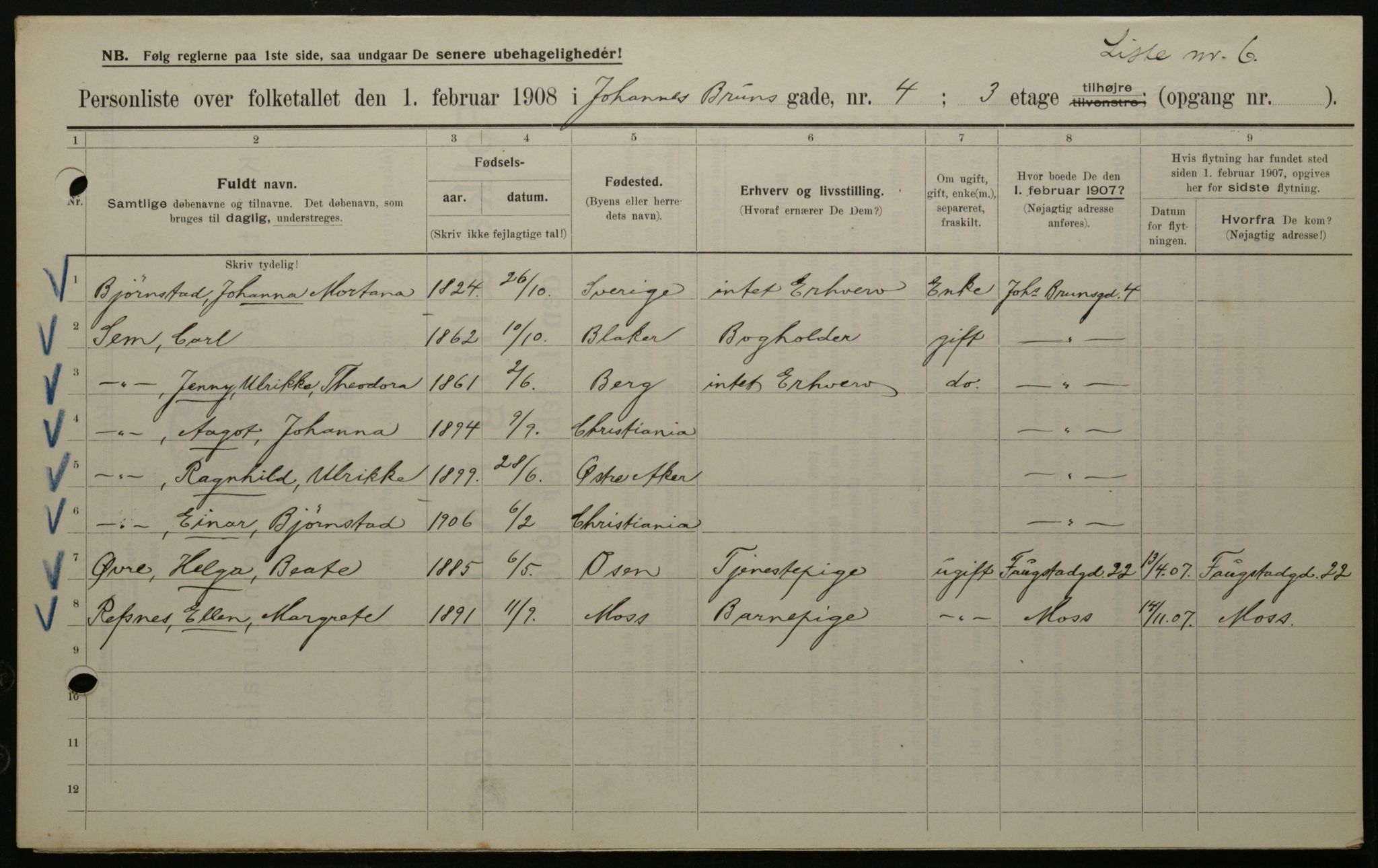 OBA, Municipal Census 1908 for Kristiania, 1908, p. 42046