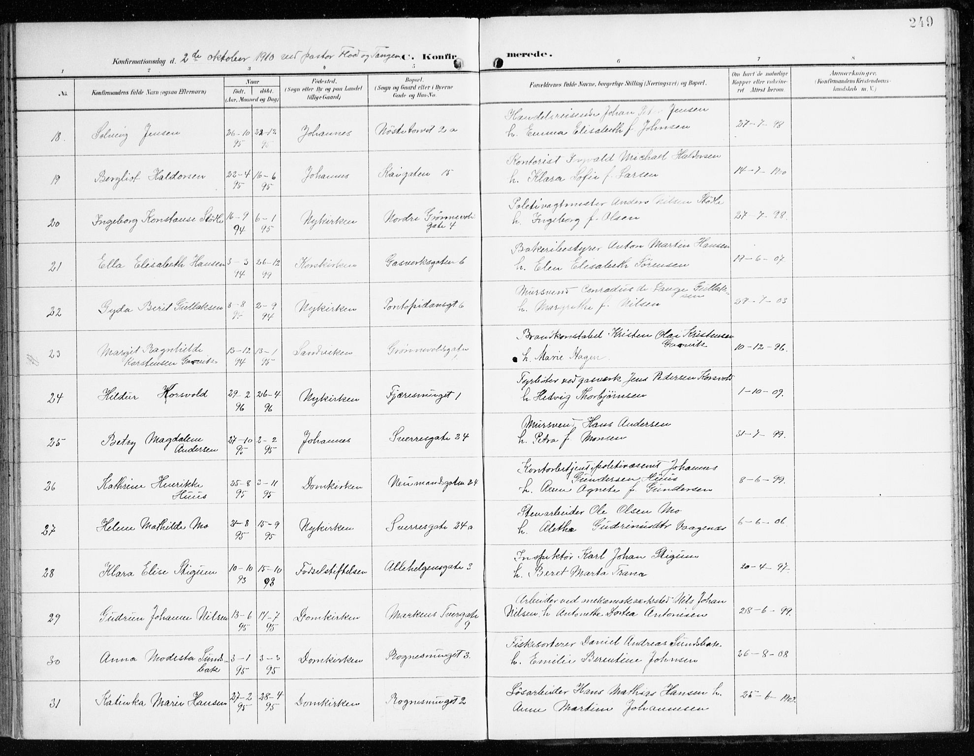 Domkirken sokneprestembete, AV/SAB-A-74801/H/Haa/L0031: Parish register (official) no. C 6, 1898-1915, p. 249