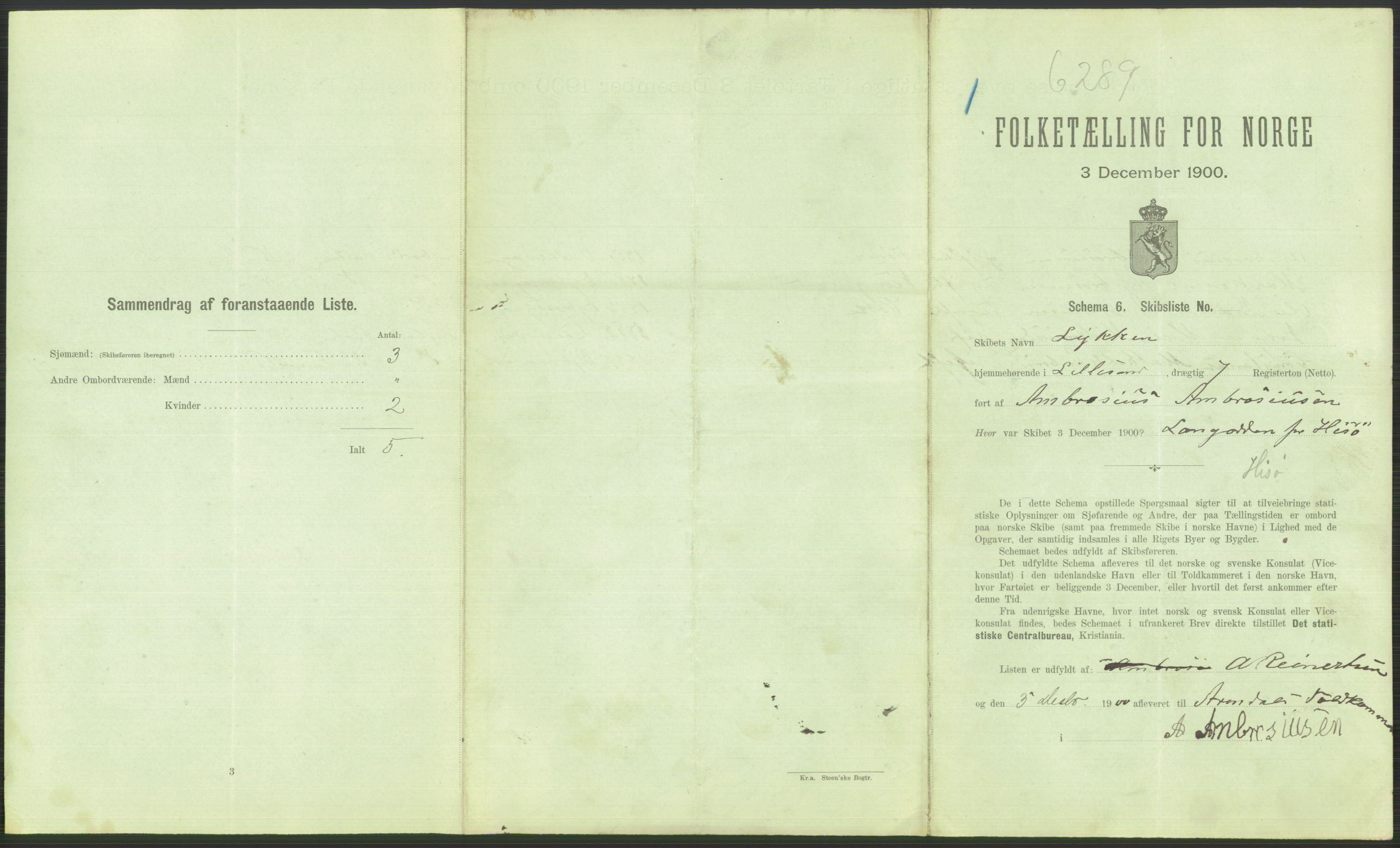 RA, 1900 Census - ship lists from ships in Norwegian harbours, harbours abroad and at sea, 1900, p. 663