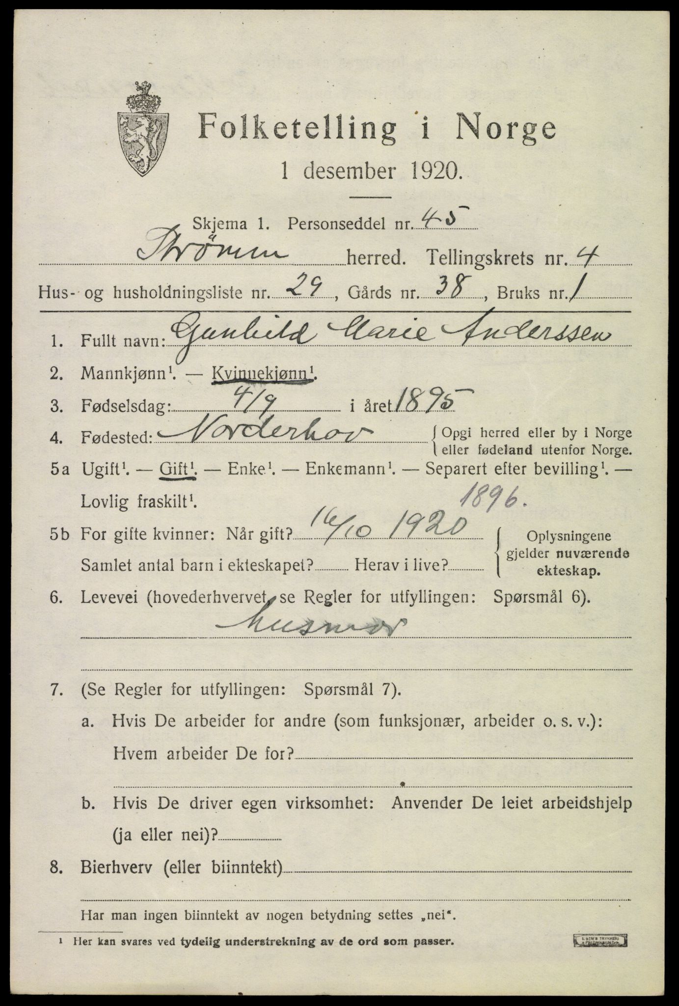 SAKO, 1920 census for Strømm, 1920, p. 3515