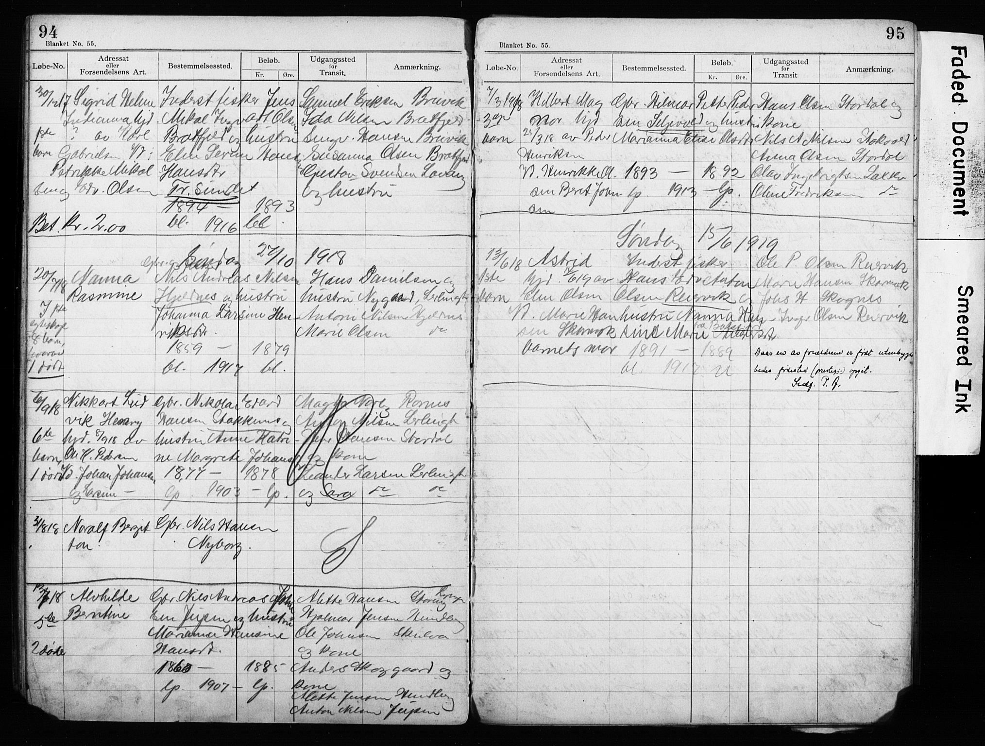 Lyngen sokneprestembete, AV/SATØ-S-1289/H/Ha/L0052/0002: Baptism register no. 52.2, 1915-1928, p. 94-95