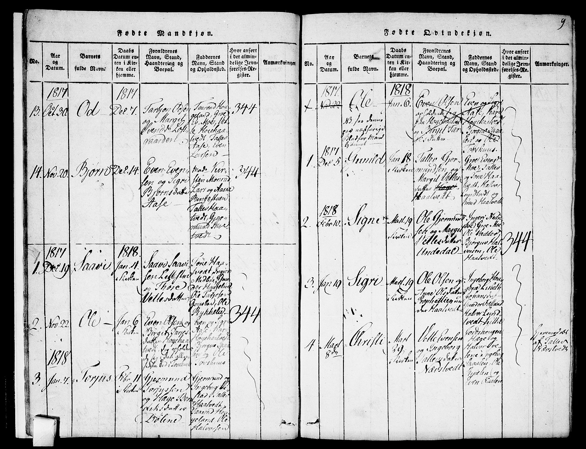 Mo kirkebøker, SAKO/A-286/F/Fa/L0004: Parish register (official) no. I 4, 1814-1844, p. 9