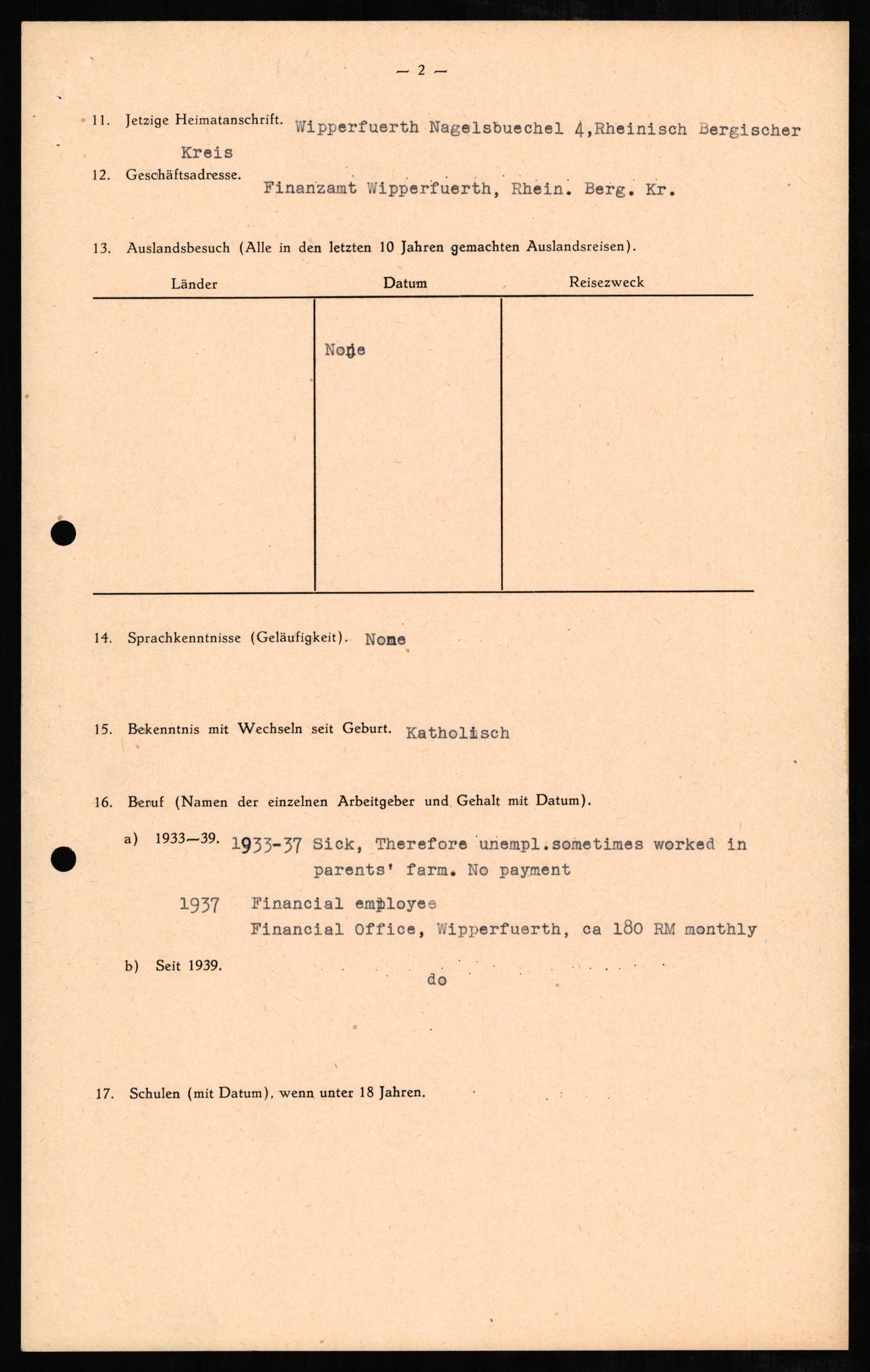 Forsvaret, Forsvarets overkommando II, RA/RAFA-3915/D/Db/L0005: CI Questionaires. Tyske okkupasjonsstyrker i Norge. Tyskere., 1945-1946, p. 440