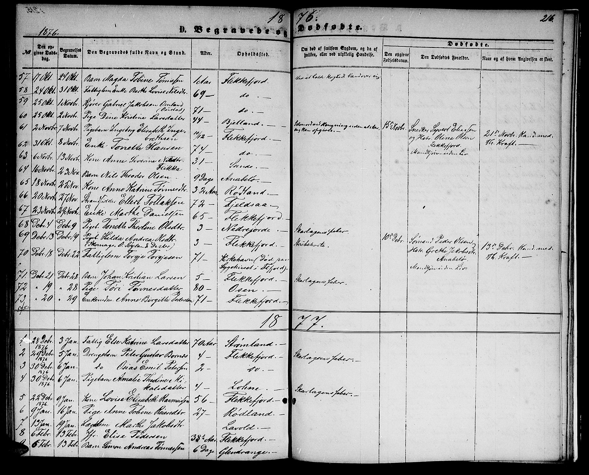 Flekkefjord sokneprestkontor, SAK/1111-0012/F/Fb/Fbc/L0006: Parish register (copy) no. B 6, 1866-1879, p. 216