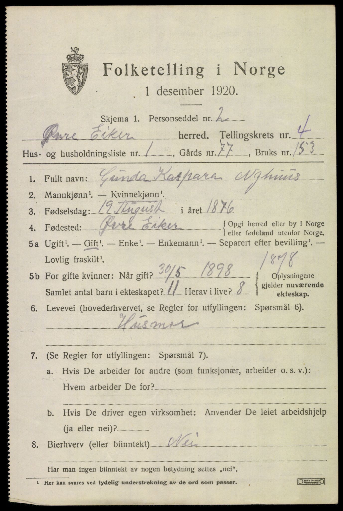 SAKO, 1920 census for Øvre Eiker, 1920, p. 9804