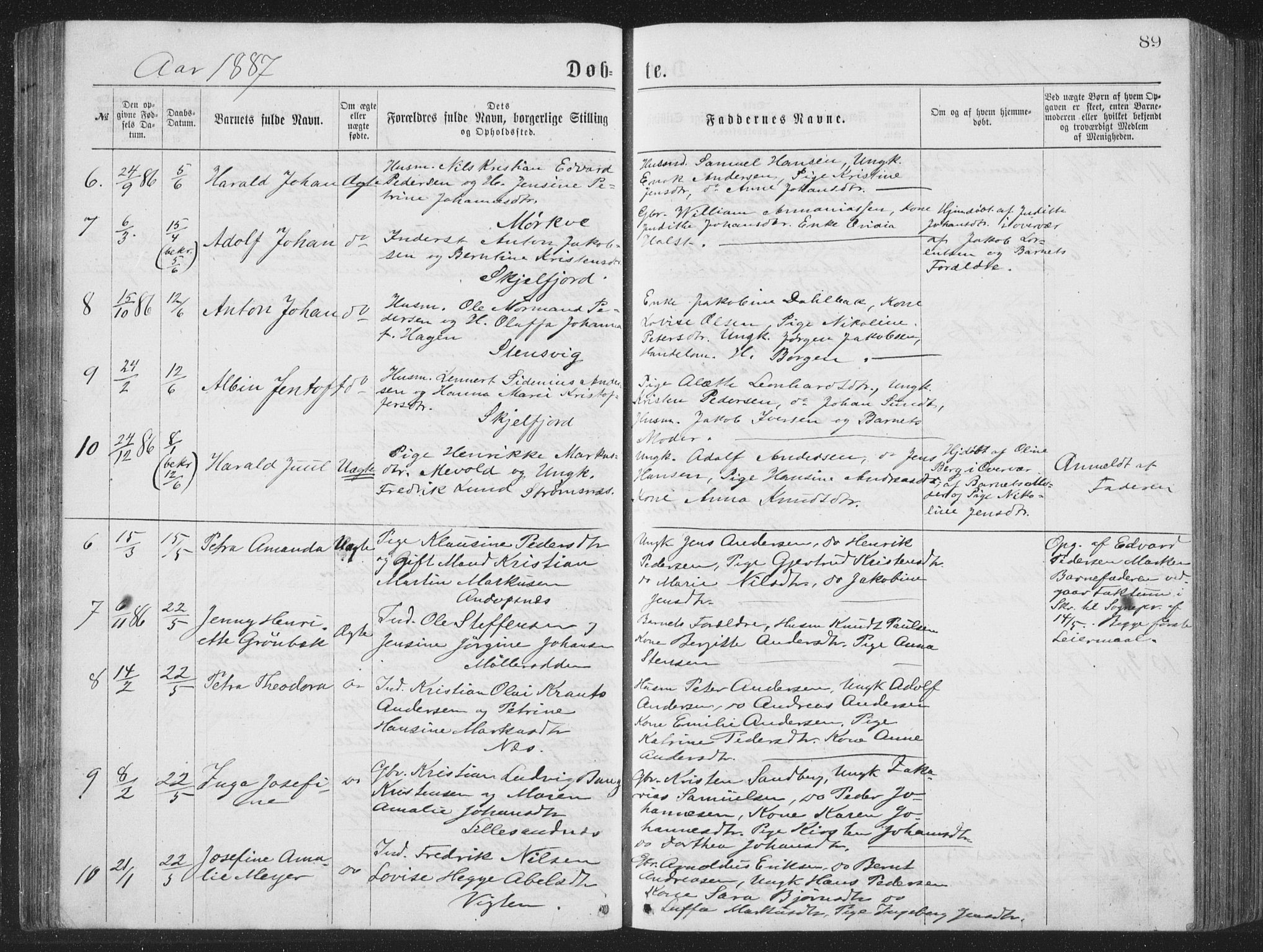 Ministerialprotokoller, klokkerbøker og fødselsregistre - Nordland, SAT/A-1459/885/L1213: Parish register (copy) no. 885C02, 1874-1892, p. 89