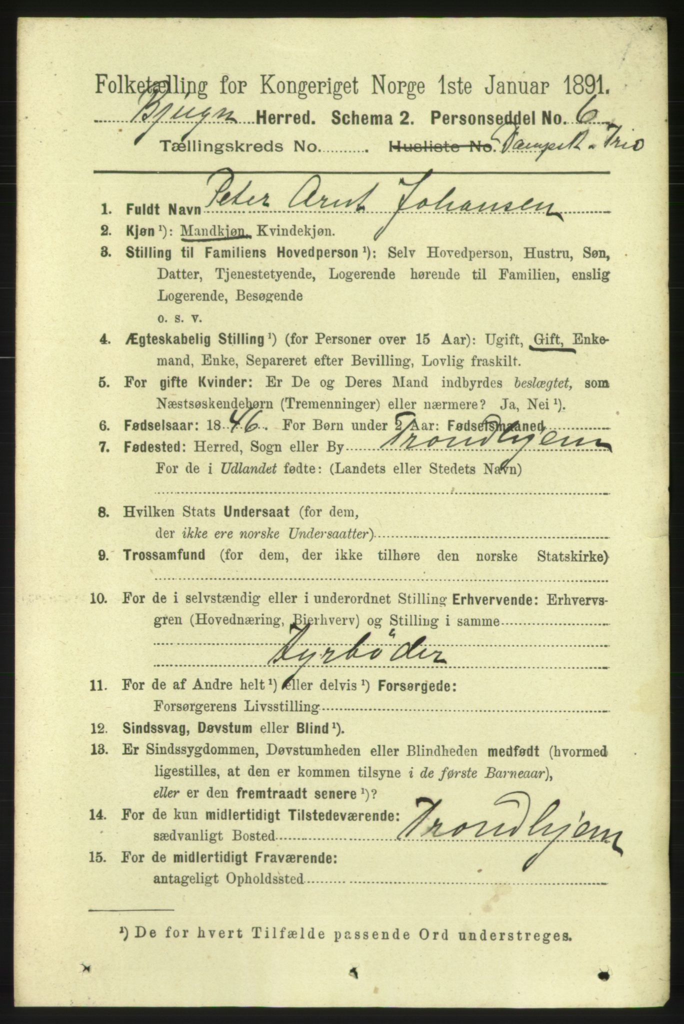 RA, 1891 census for 1627 Bjugn, 1891, p. 5762