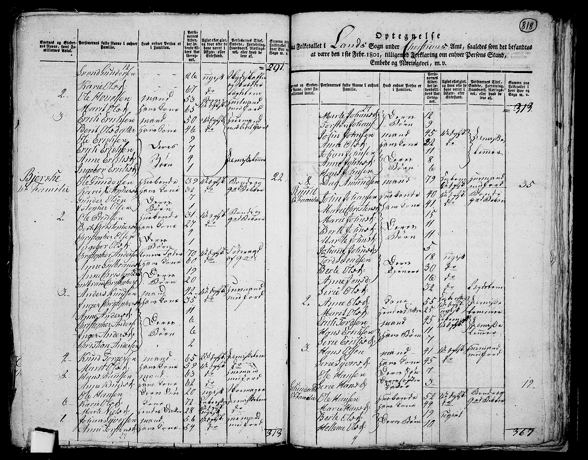 RA, 1801 census for 0536P Land, 1801, p. 817b-818a