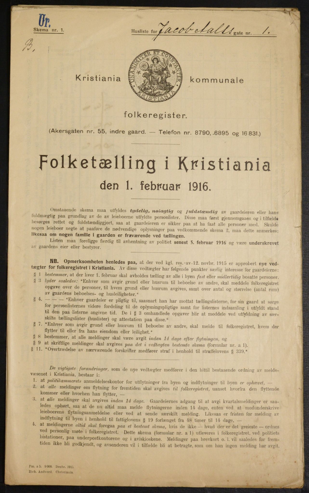 OBA, Municipal Census 1916 for Kristiania, 1916, p. 45663