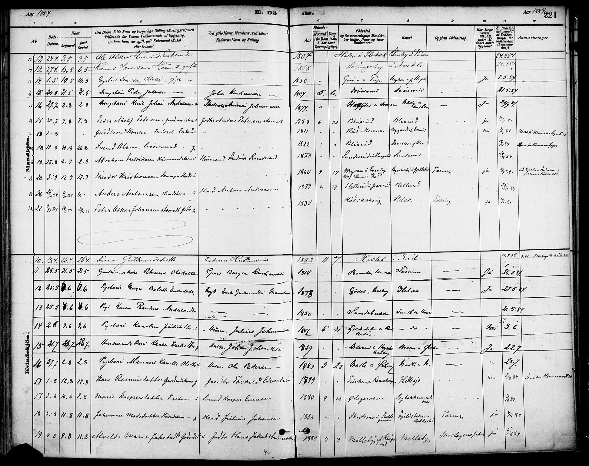 Høland prestekontor Kirkebøker, SAO/A-10346a/F/Fa/L0013: Parish register (official) no. I 13, 1880-1897, p. 221