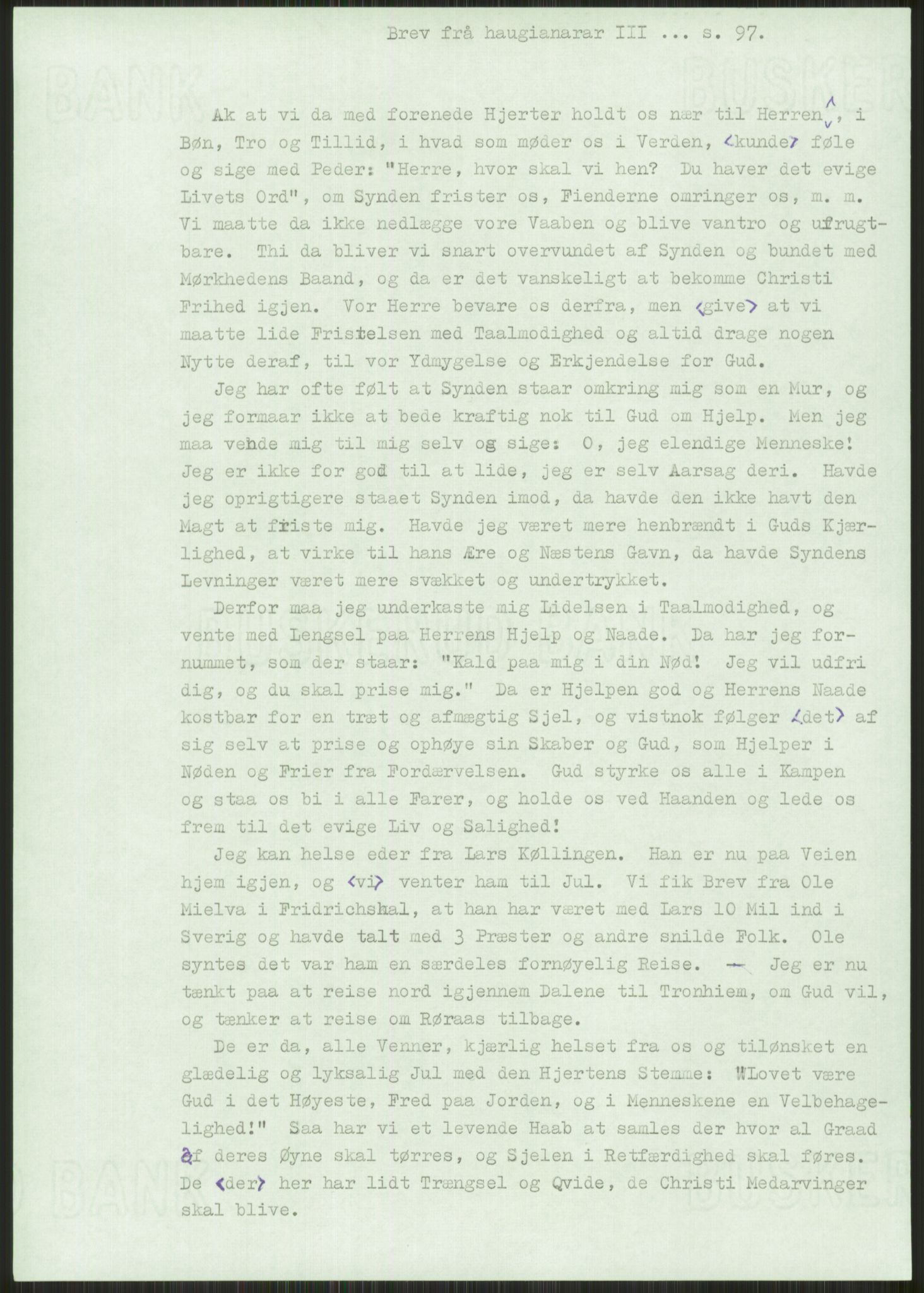 Samlinger til kildeutgivelse, Haugianerbrev, RA/EA-6834/F/L0003: Haugianerbrev III: 1822-1826, 1822-1826, p. 97